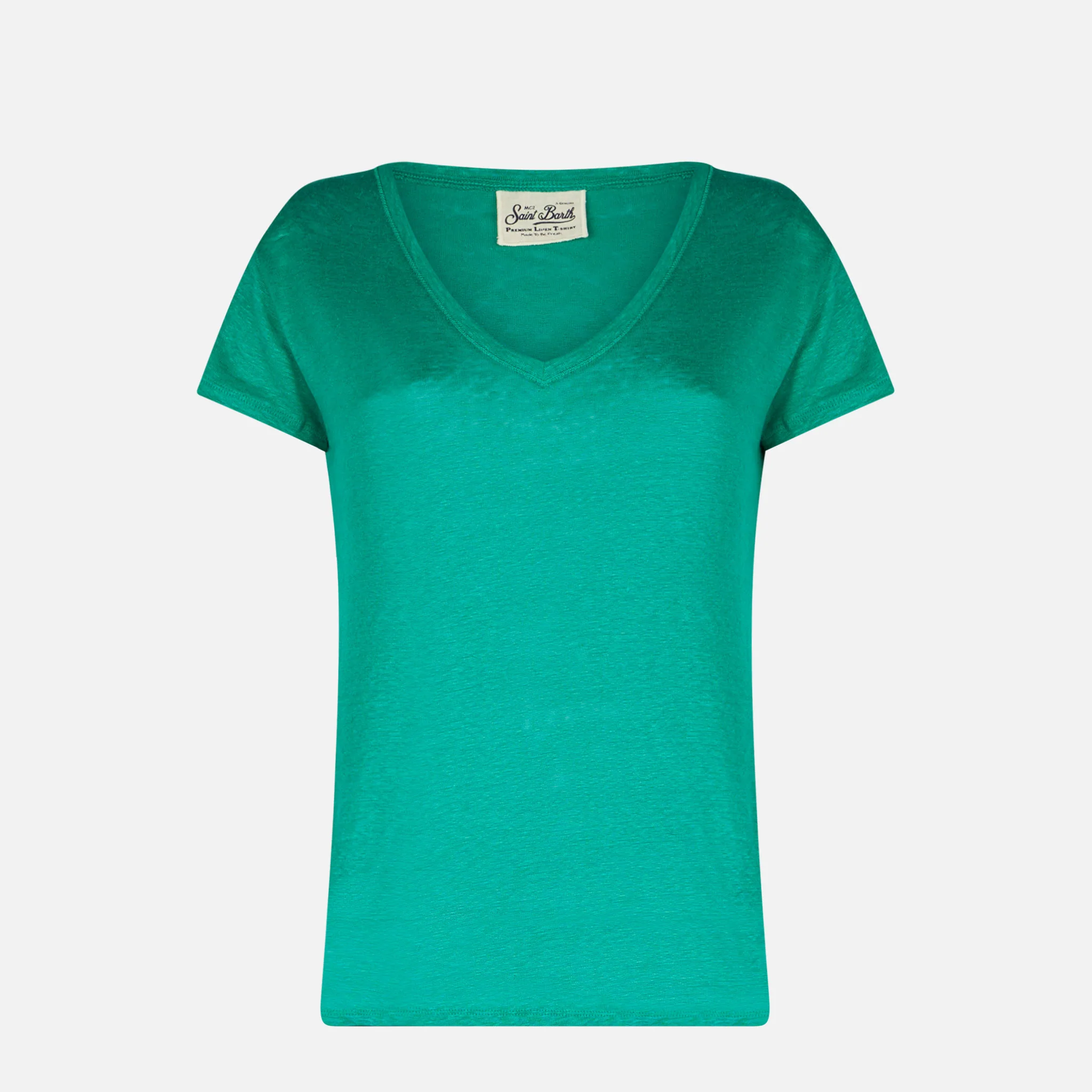T-shirt Eloise in lino verde tinta unita - Image 4