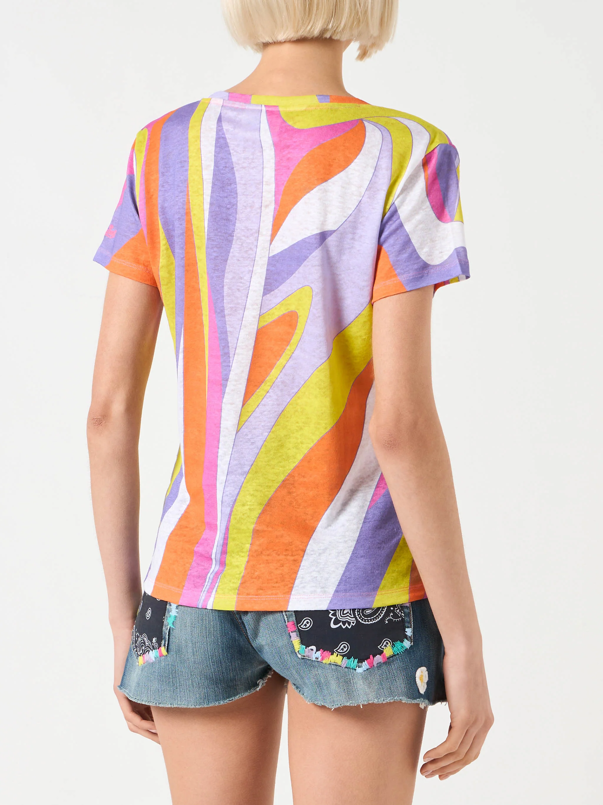 T-shirt Eloise in lino con fantasia onde - Image 3