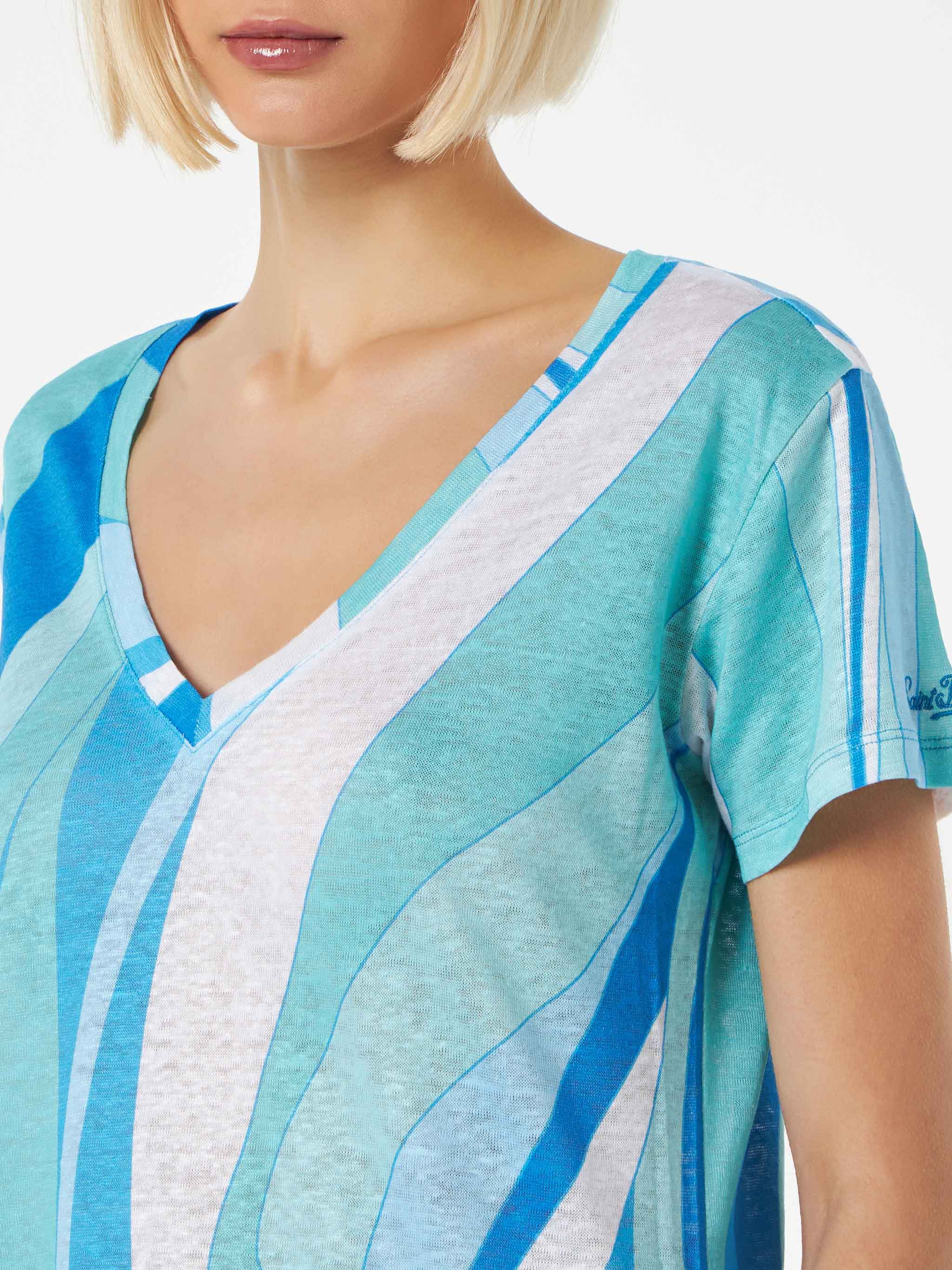 T-shirt Eloise in lino con fantasia onde multicolor - Image 2