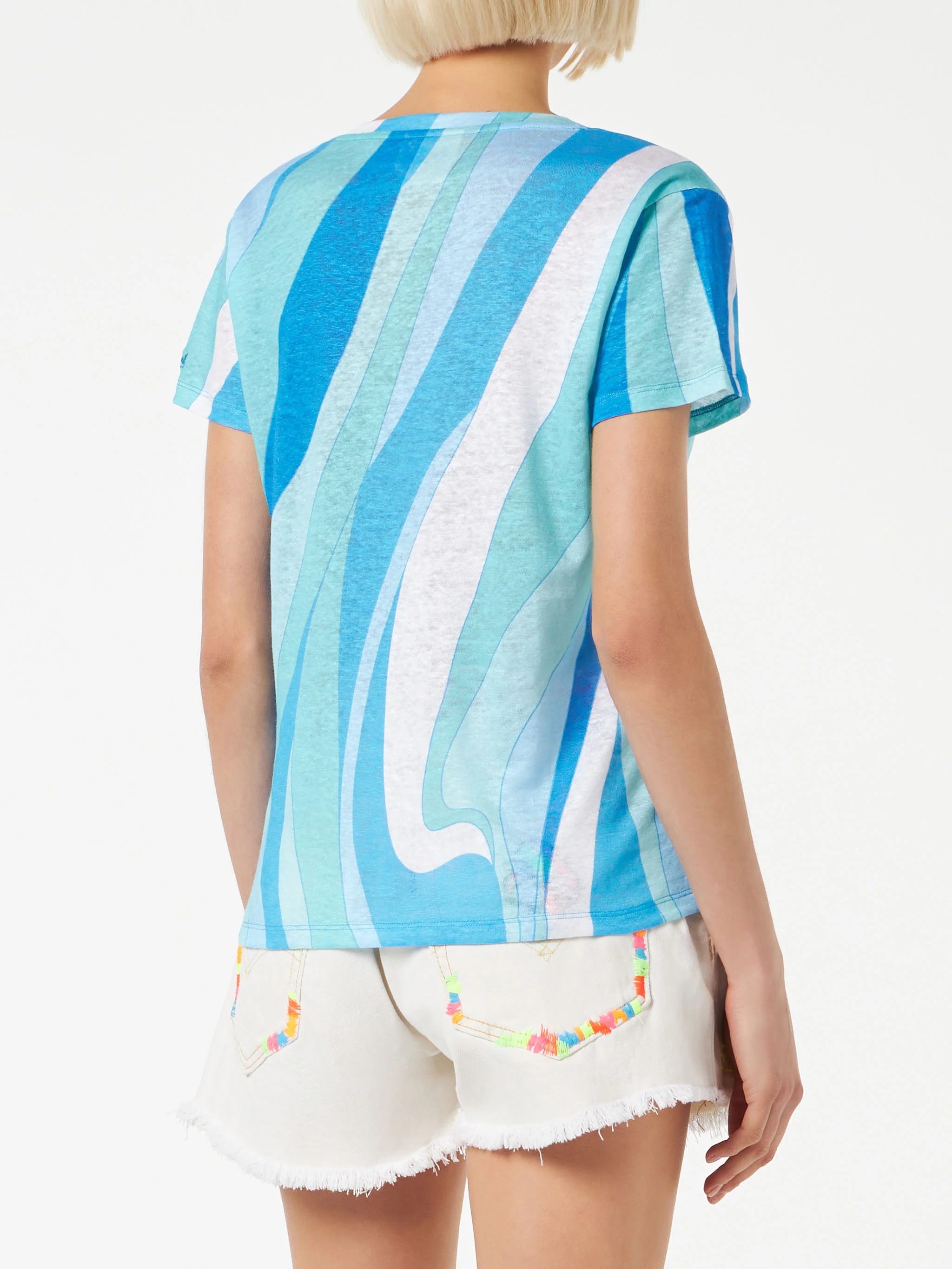 T-shirt Eloise in lino con fantasia onde multicolor - Image 3