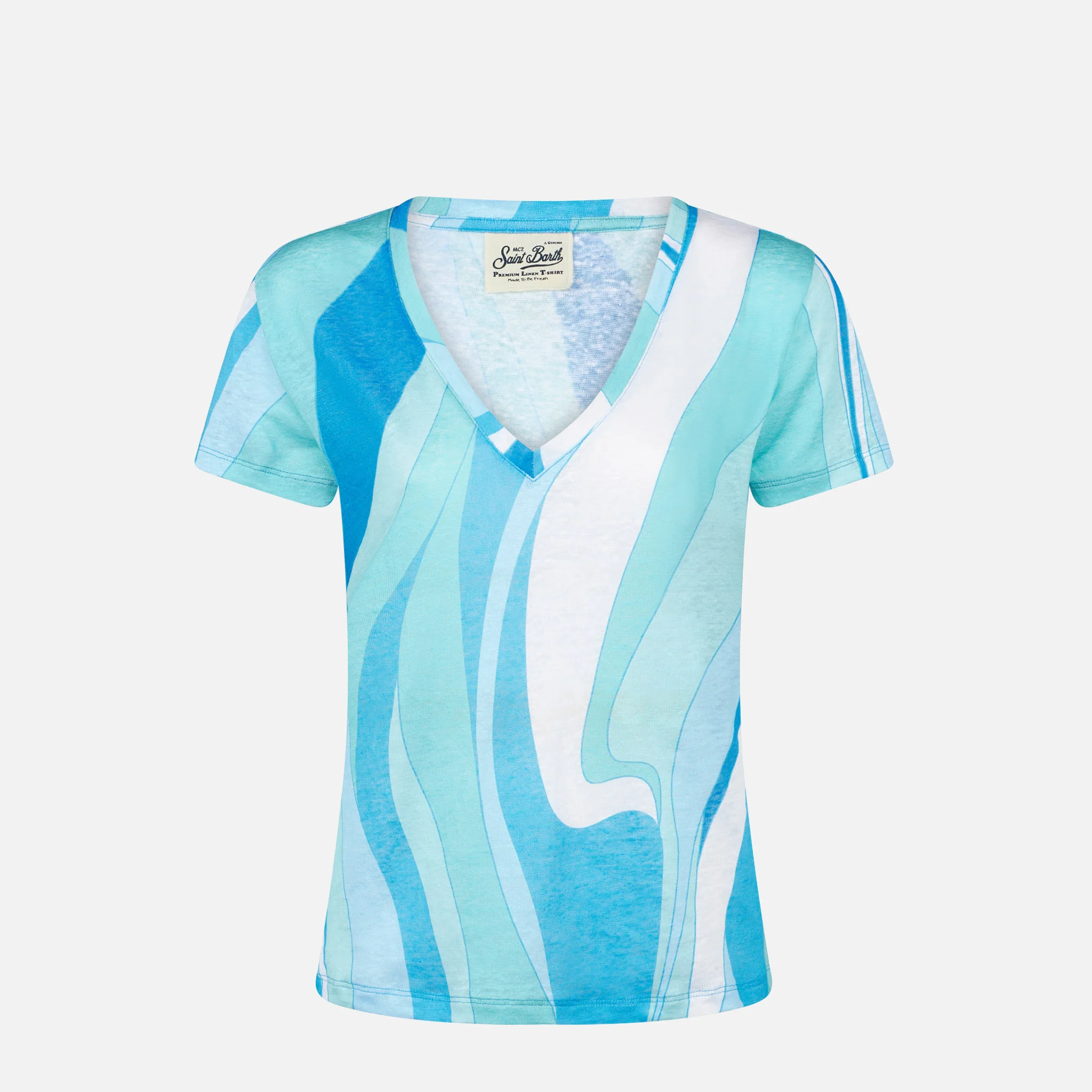 T-shirt Eloise in lino con fantasia onde multicolor - Image 4