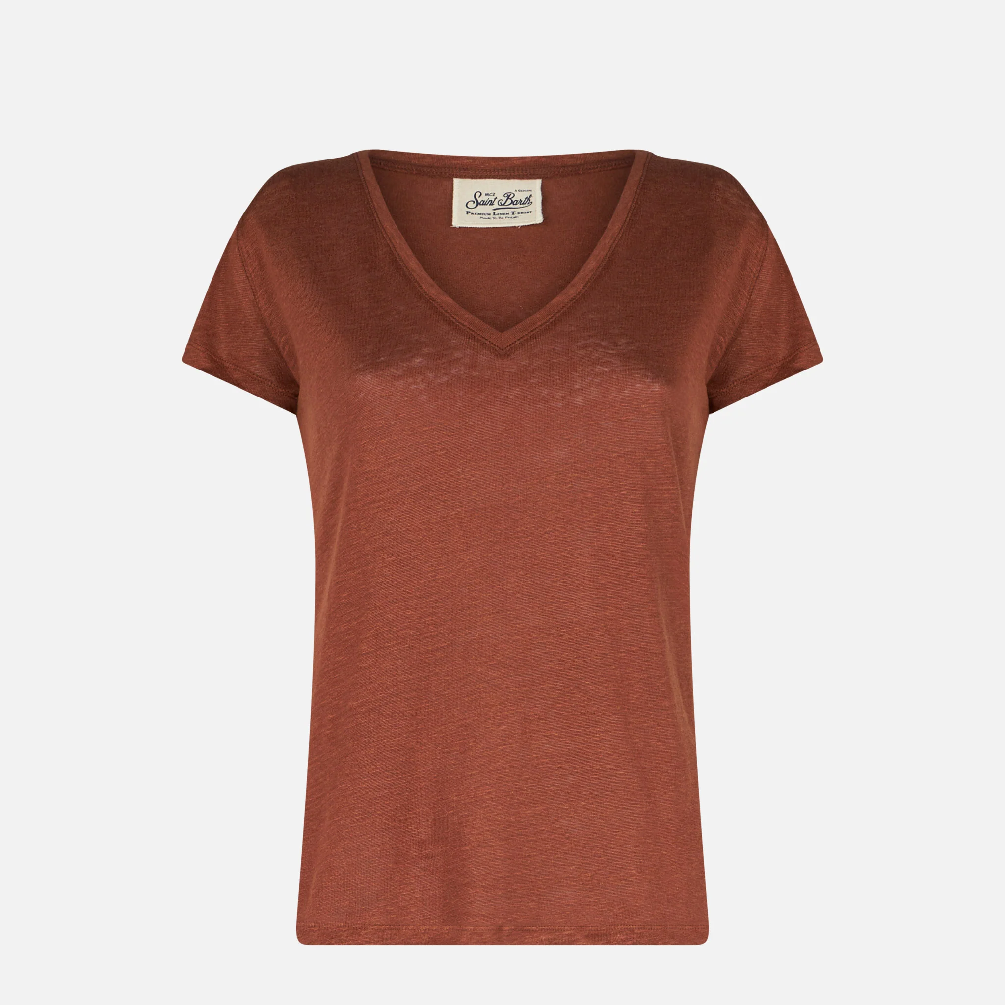 T-shirt Eloise in lino marrone tinta unita - Image 4