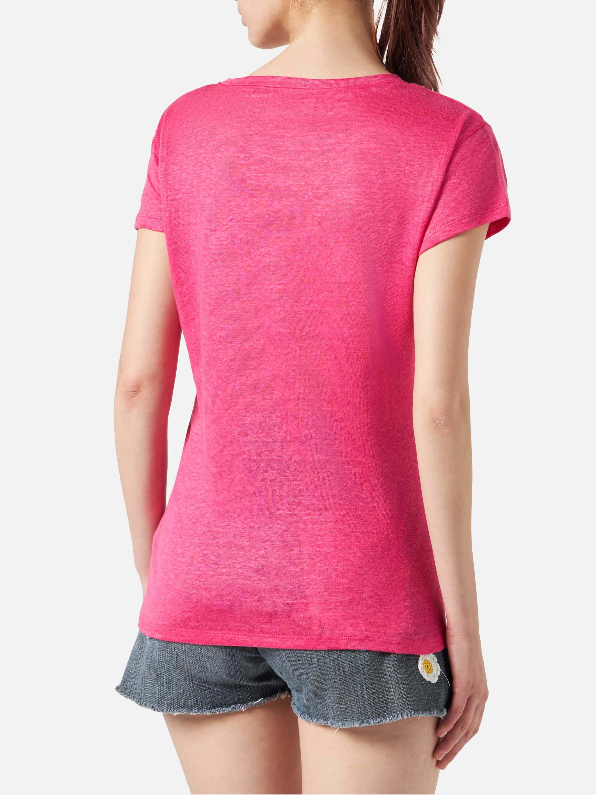 T-shirt Eloise in lino fucsia tinta unita - Image 3