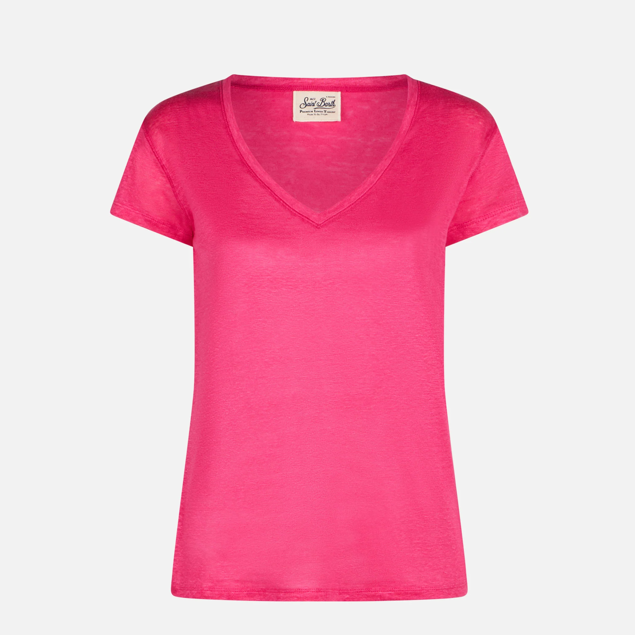 T-shirt Eloise in lino fucsia tinta unita - Image 4