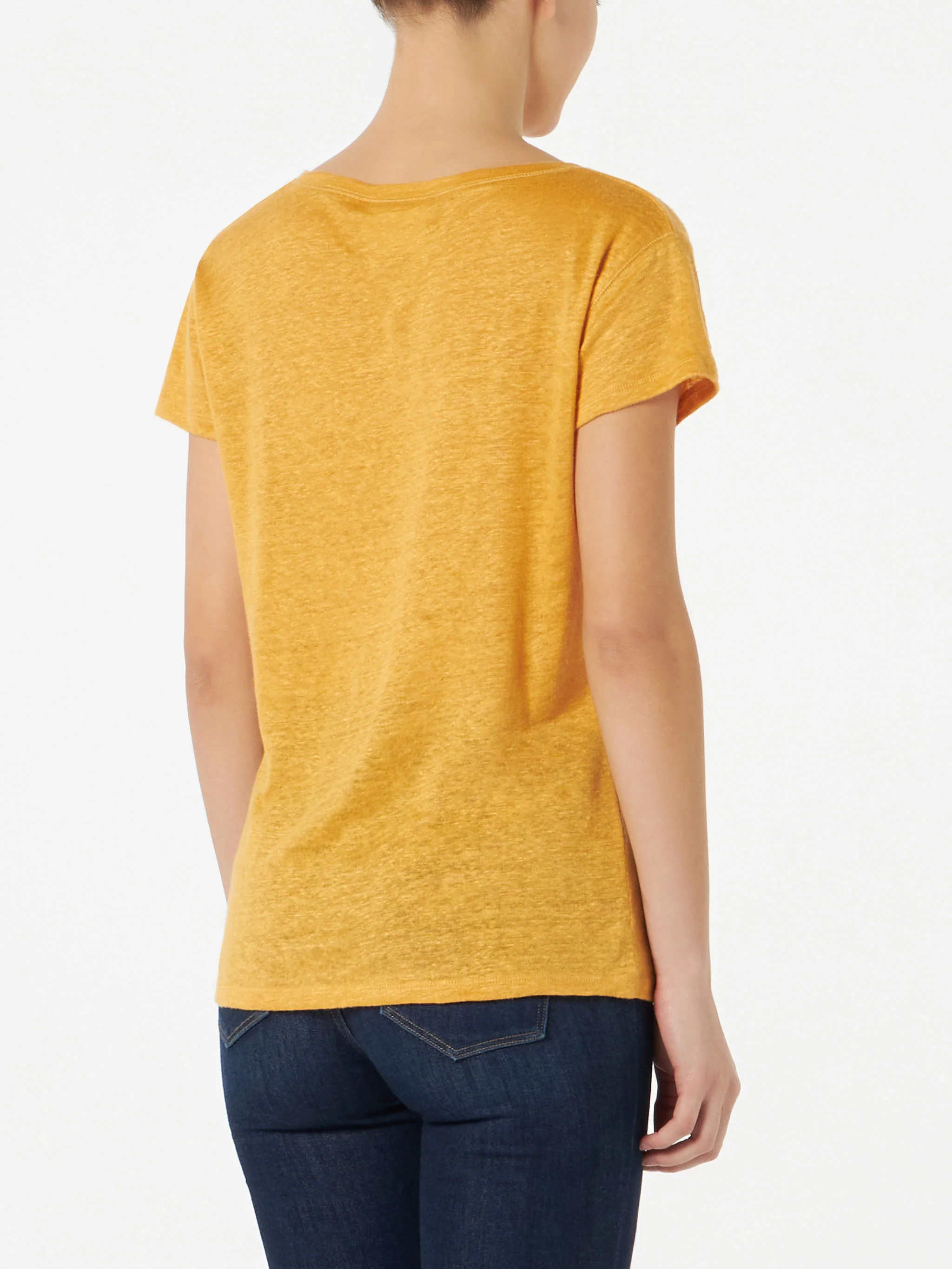 T-shirt Eloise in lino ocra tinta unita - Image 3