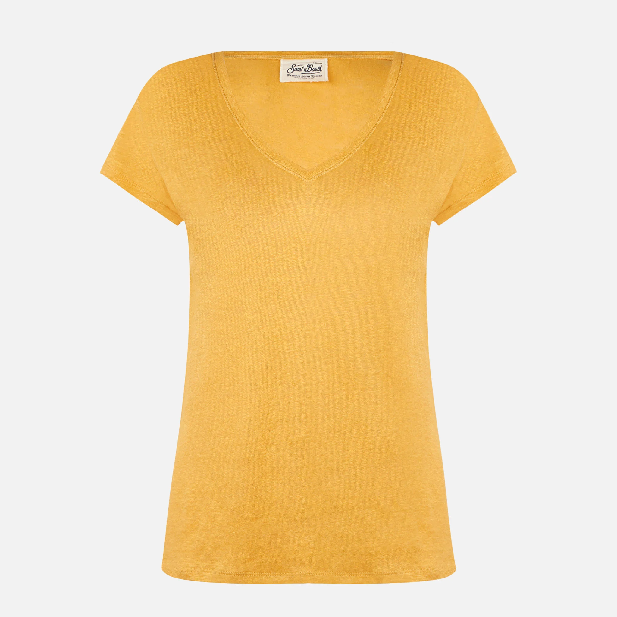 T-shirt Eloise in lino ocra tinta unita - Image 4