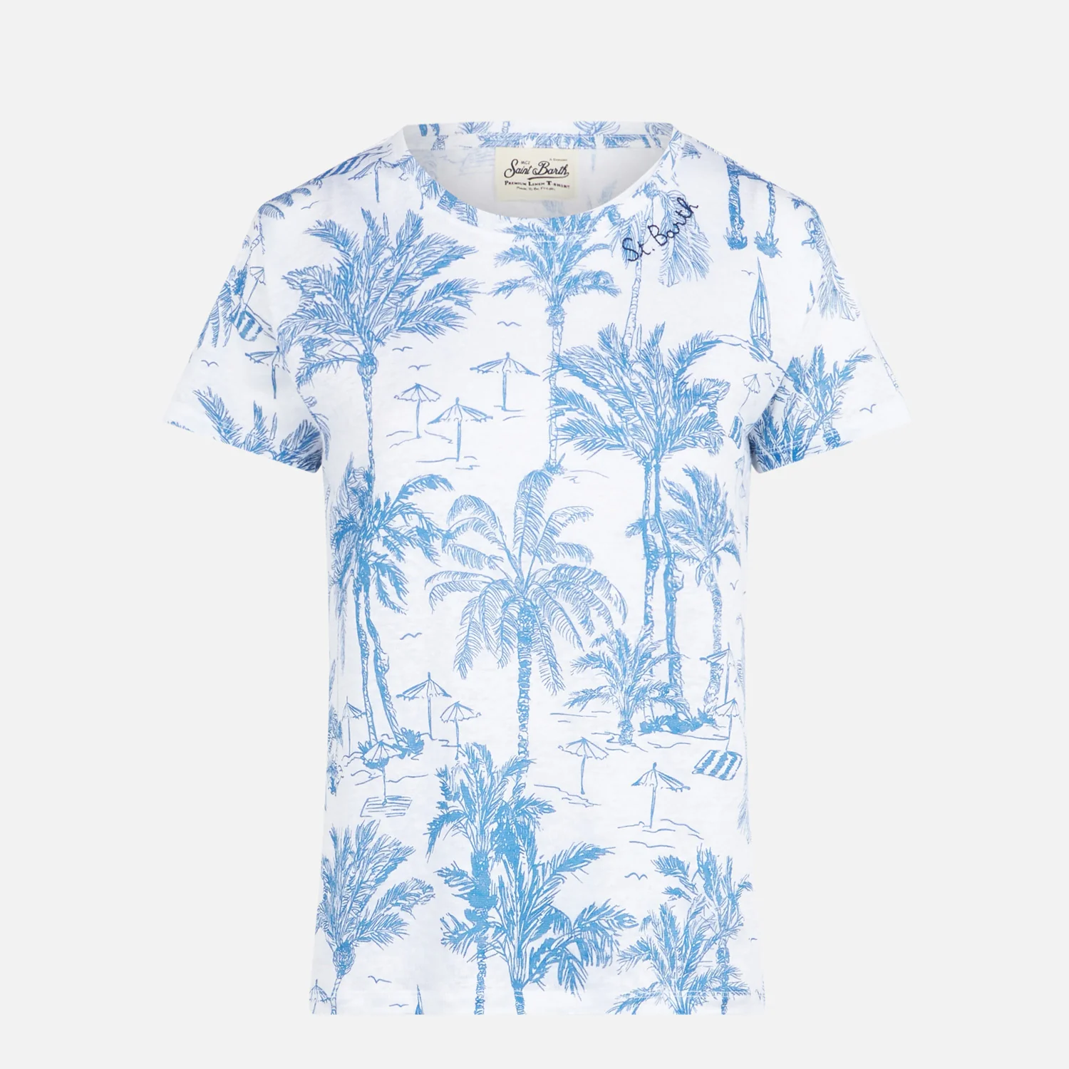 T-shirt Scarlett in lino con fantasia toile de jouy blu - Image 4