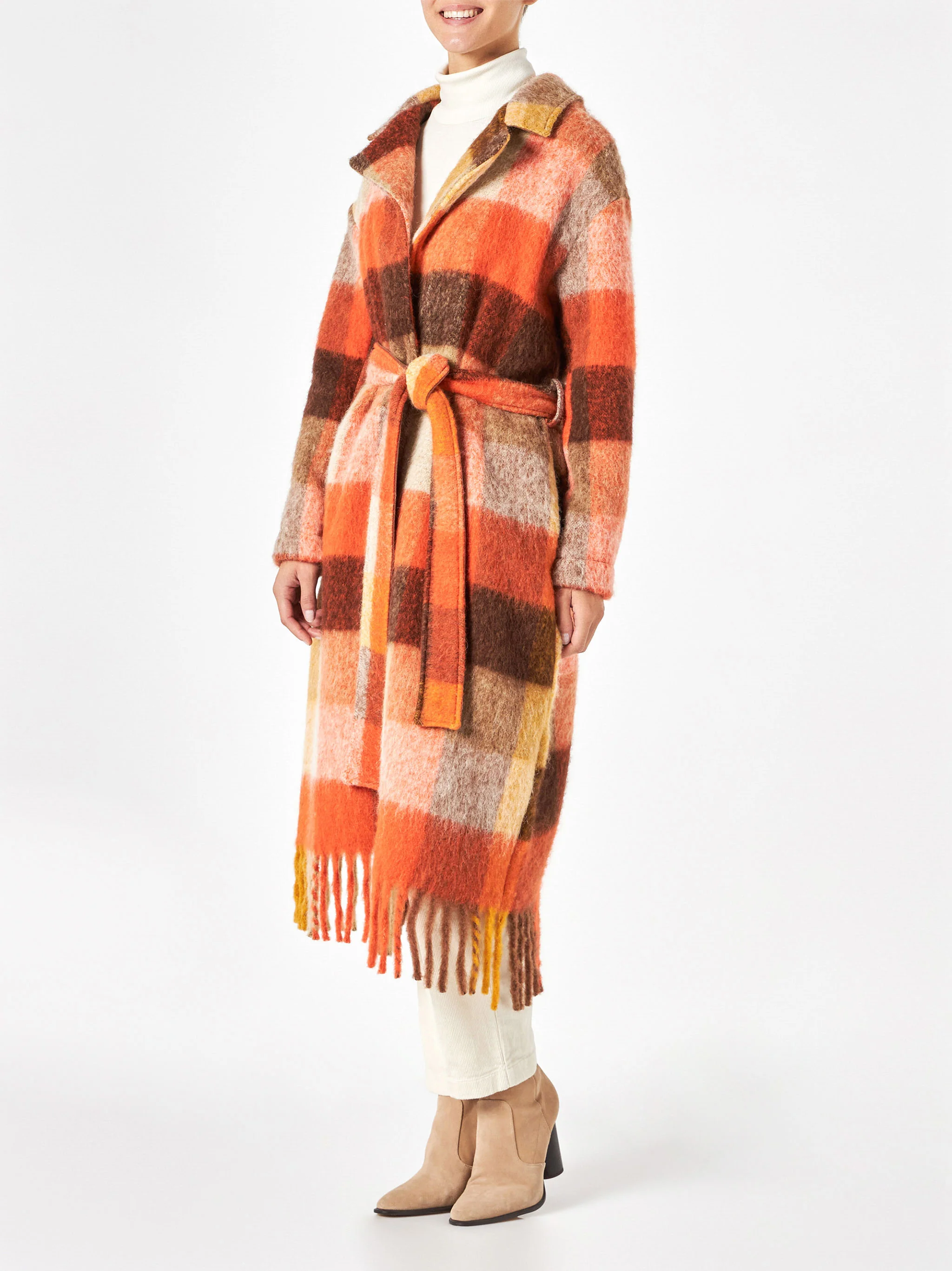 Cappotto lungo Charlot con frange a quadri - Image 3
