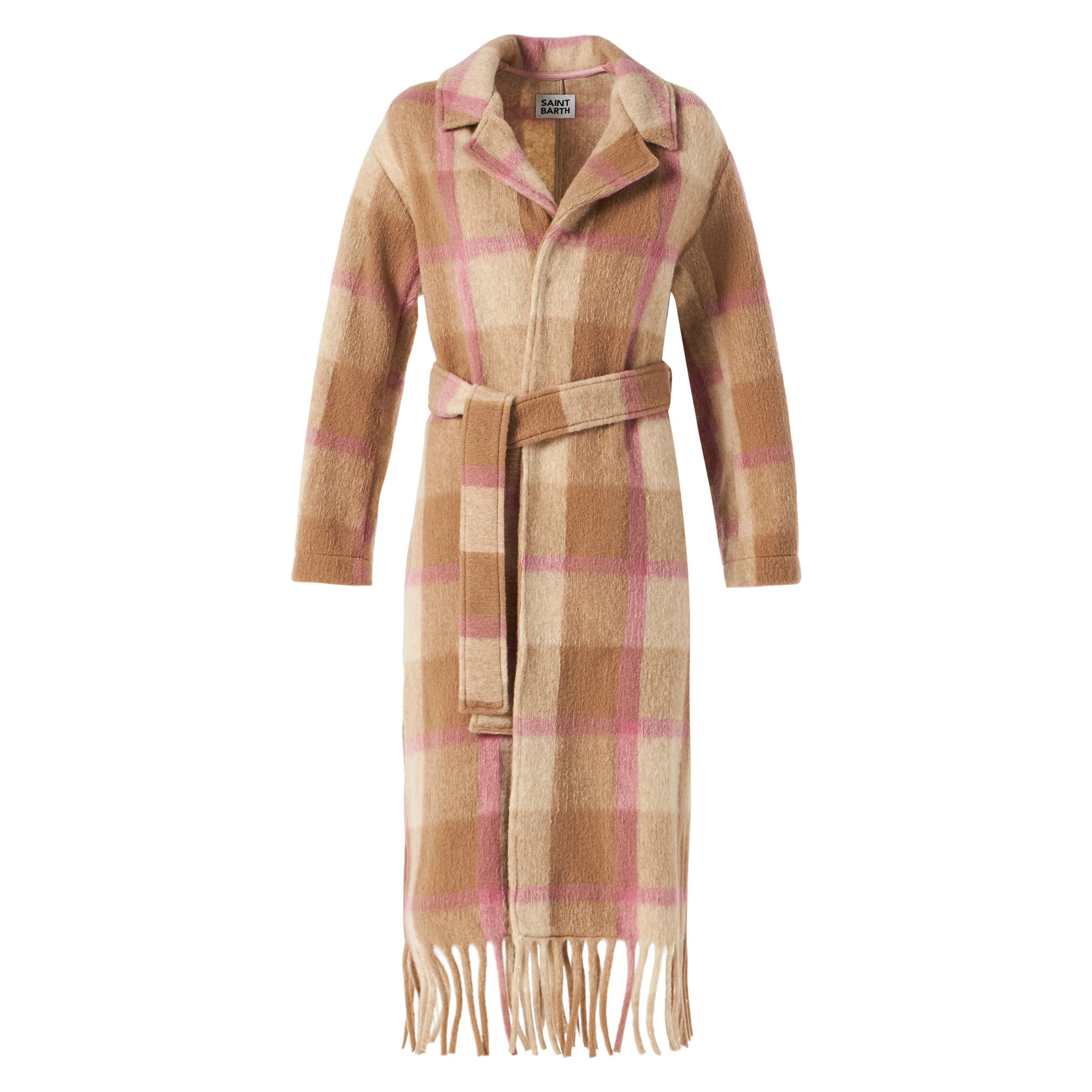Cappotto lungo Charlot con frange a quadri marrone - Image 4
