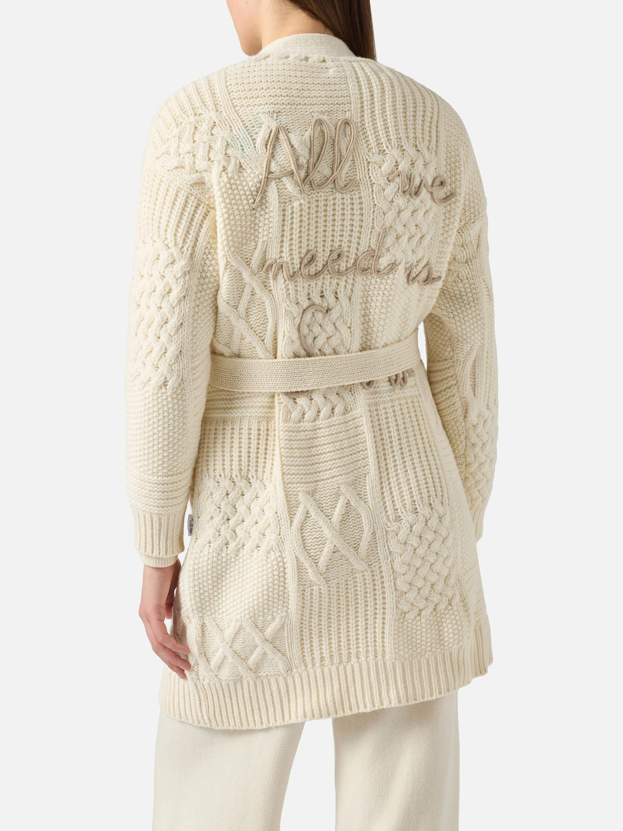 Maxi cardigan da donna con ricamo e cintura - Image 2