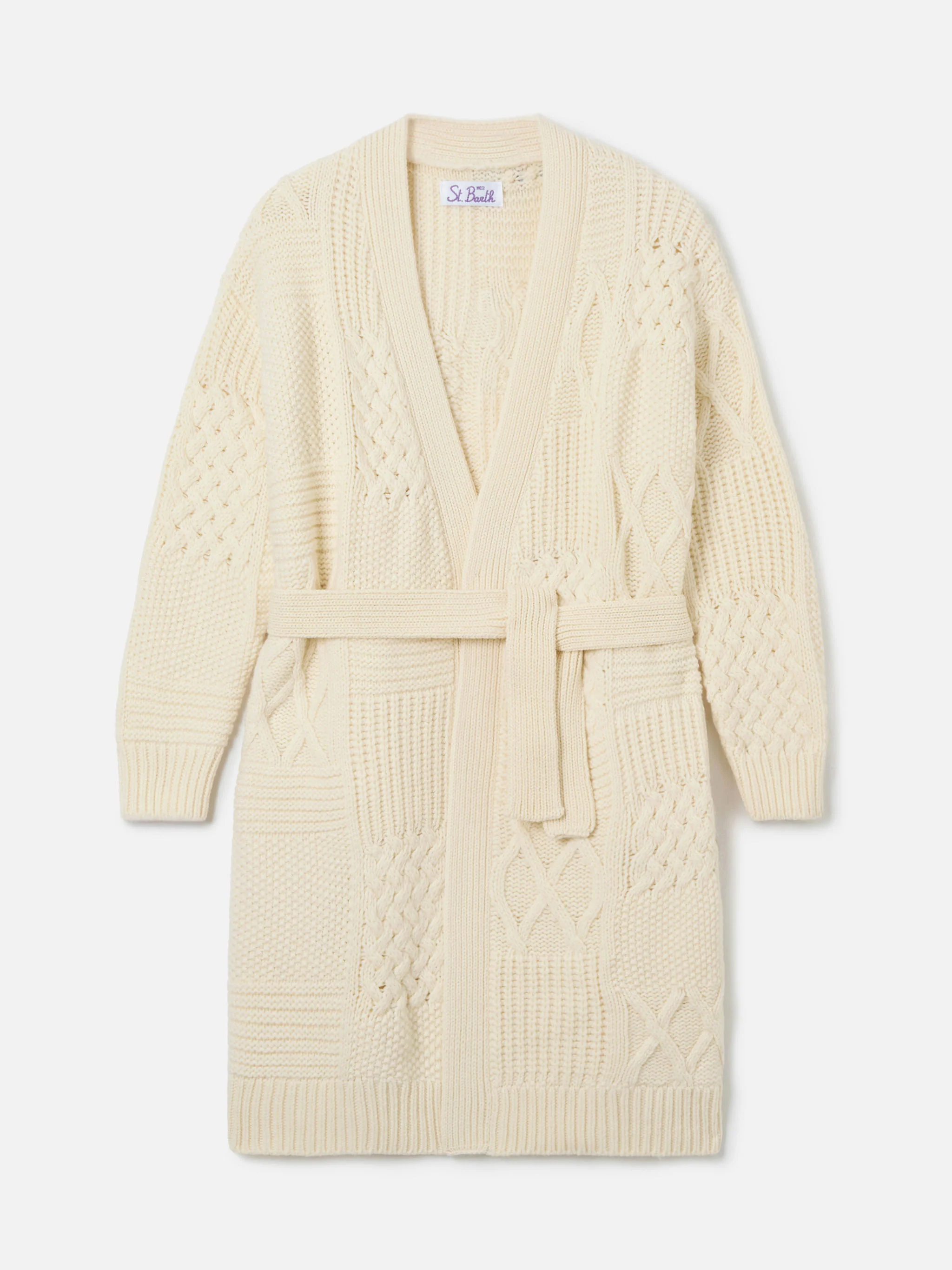 Maxi cardigan da donna con ricamo e cintura - Image 6