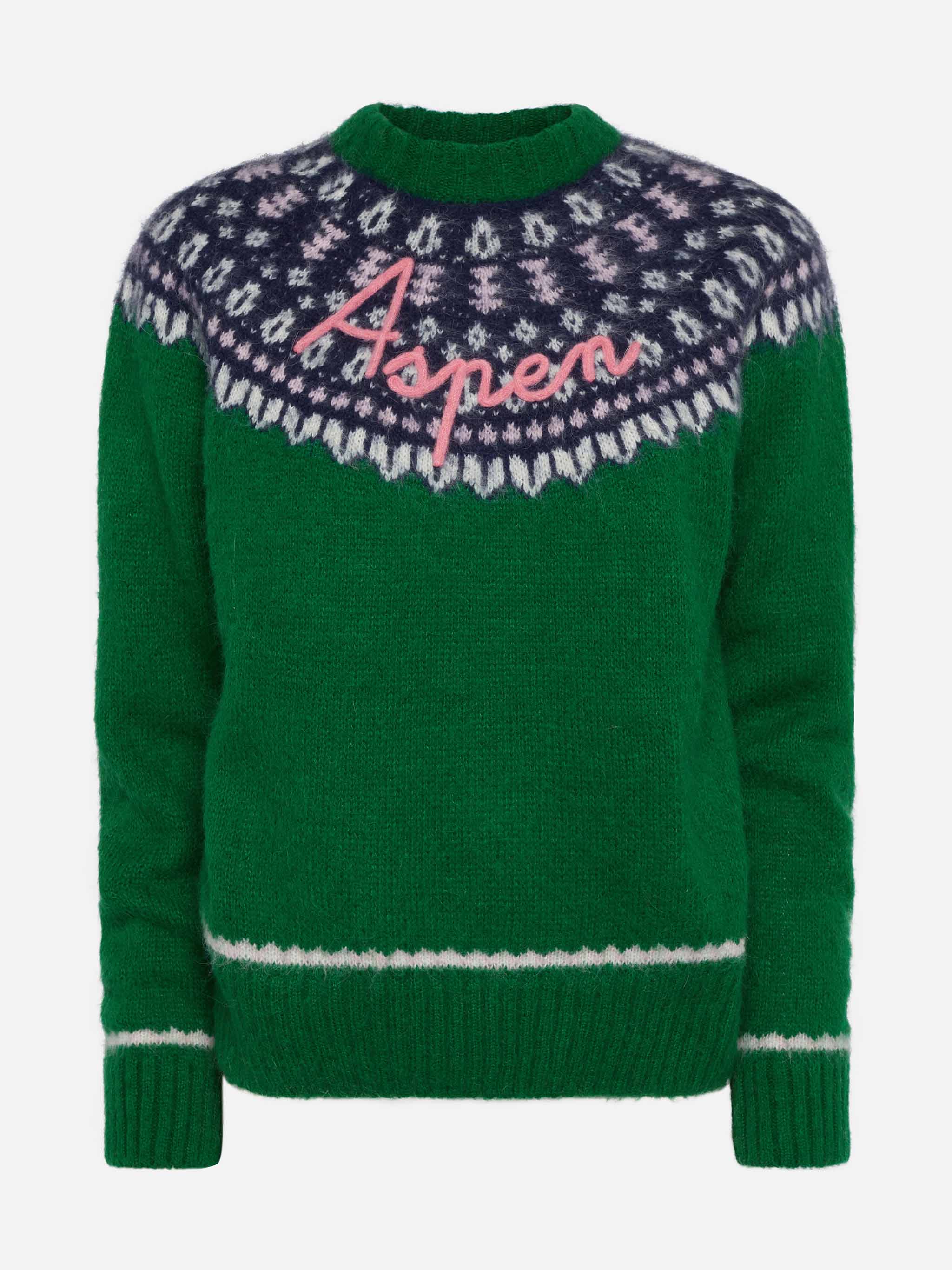 Maglione verde Queen Nordic Soft con jacquard fair isle e ricamo Aspen - Image 3