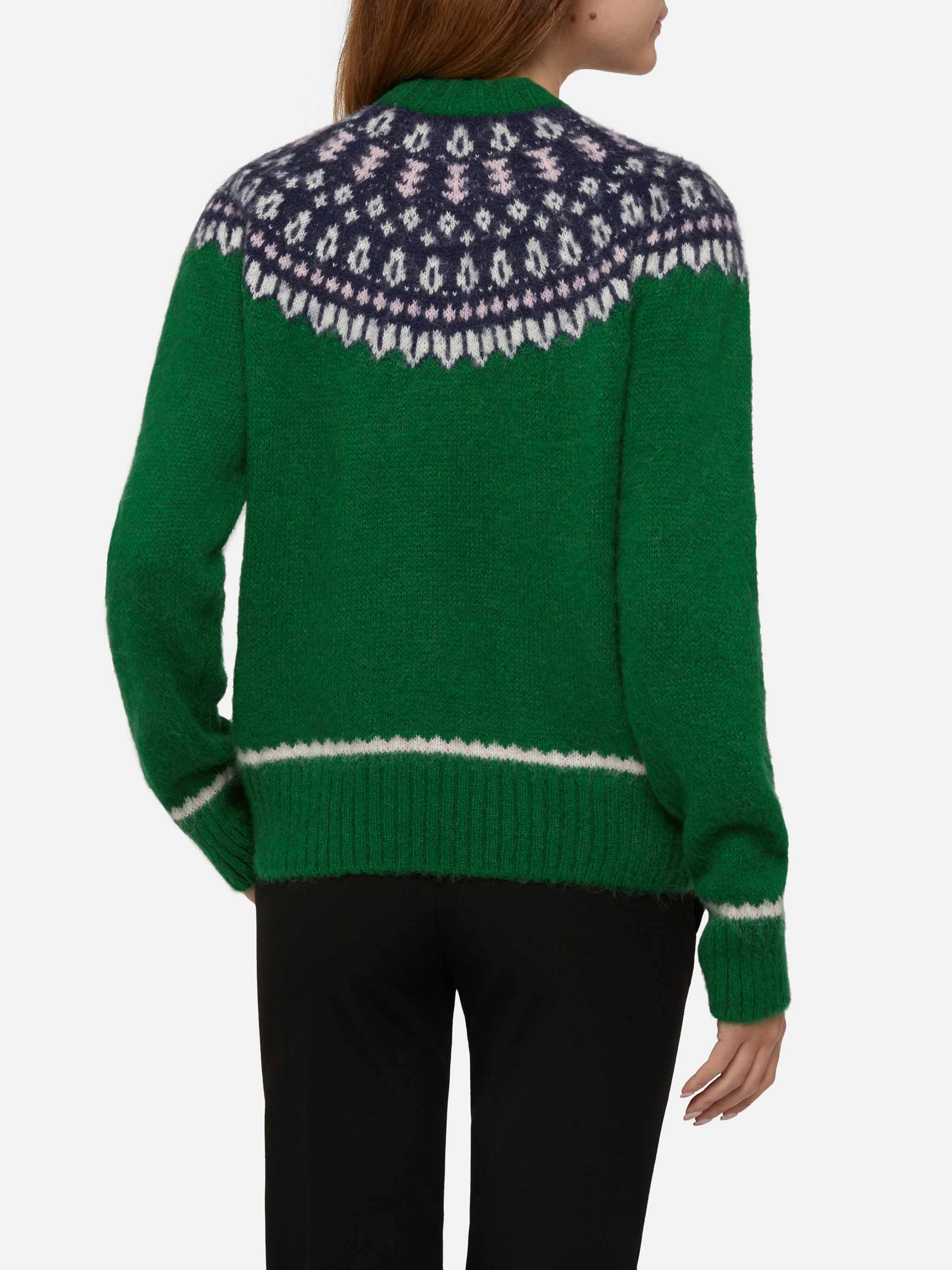 Maglione verde Queen Nordic Soft con jacquard fair isle e ricamo Aspen - Image 4