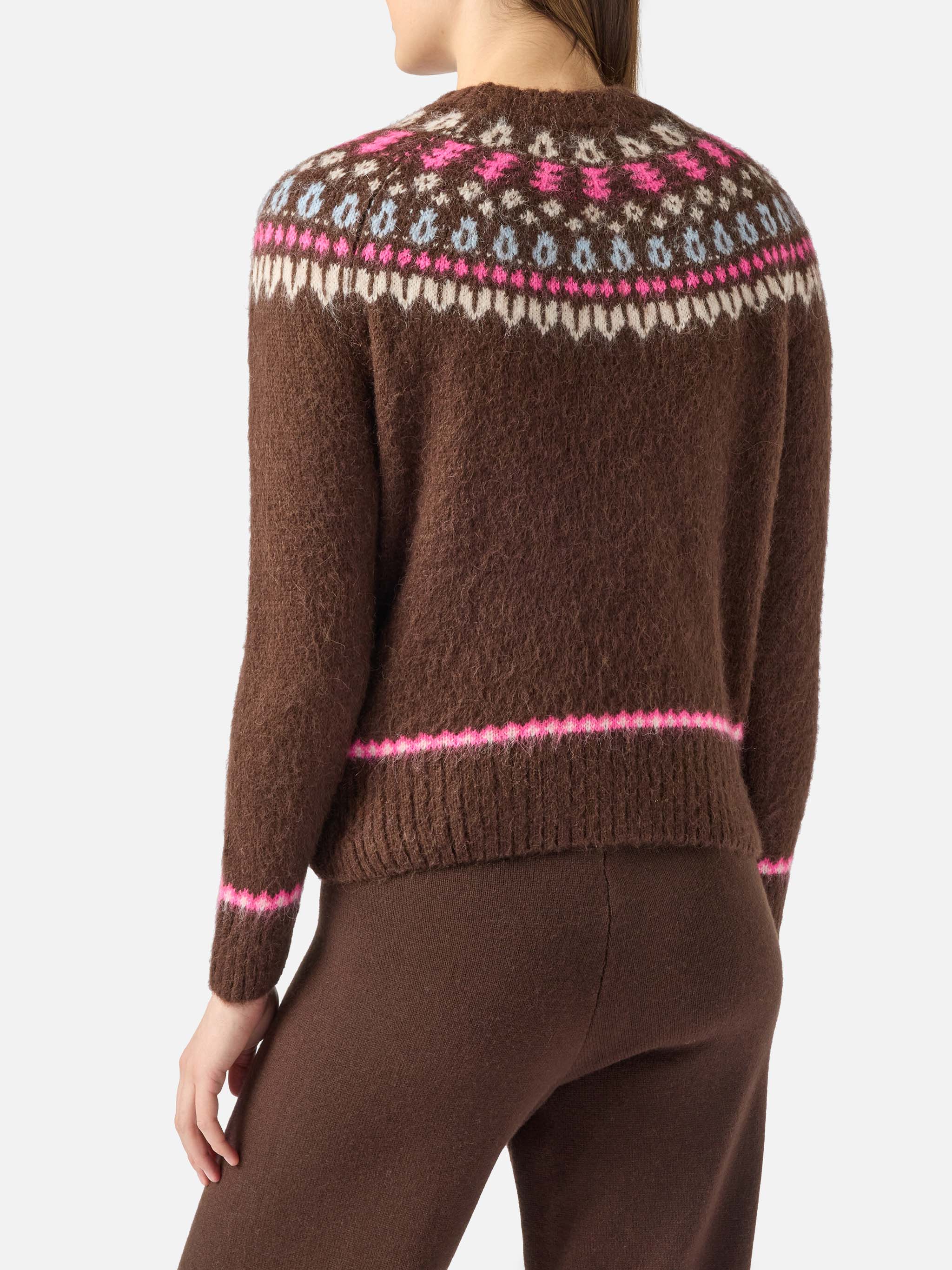 Maglione marrone Queen Nordic Soft con jacquard fair isle e ricamo Sun Moritz - Image 3