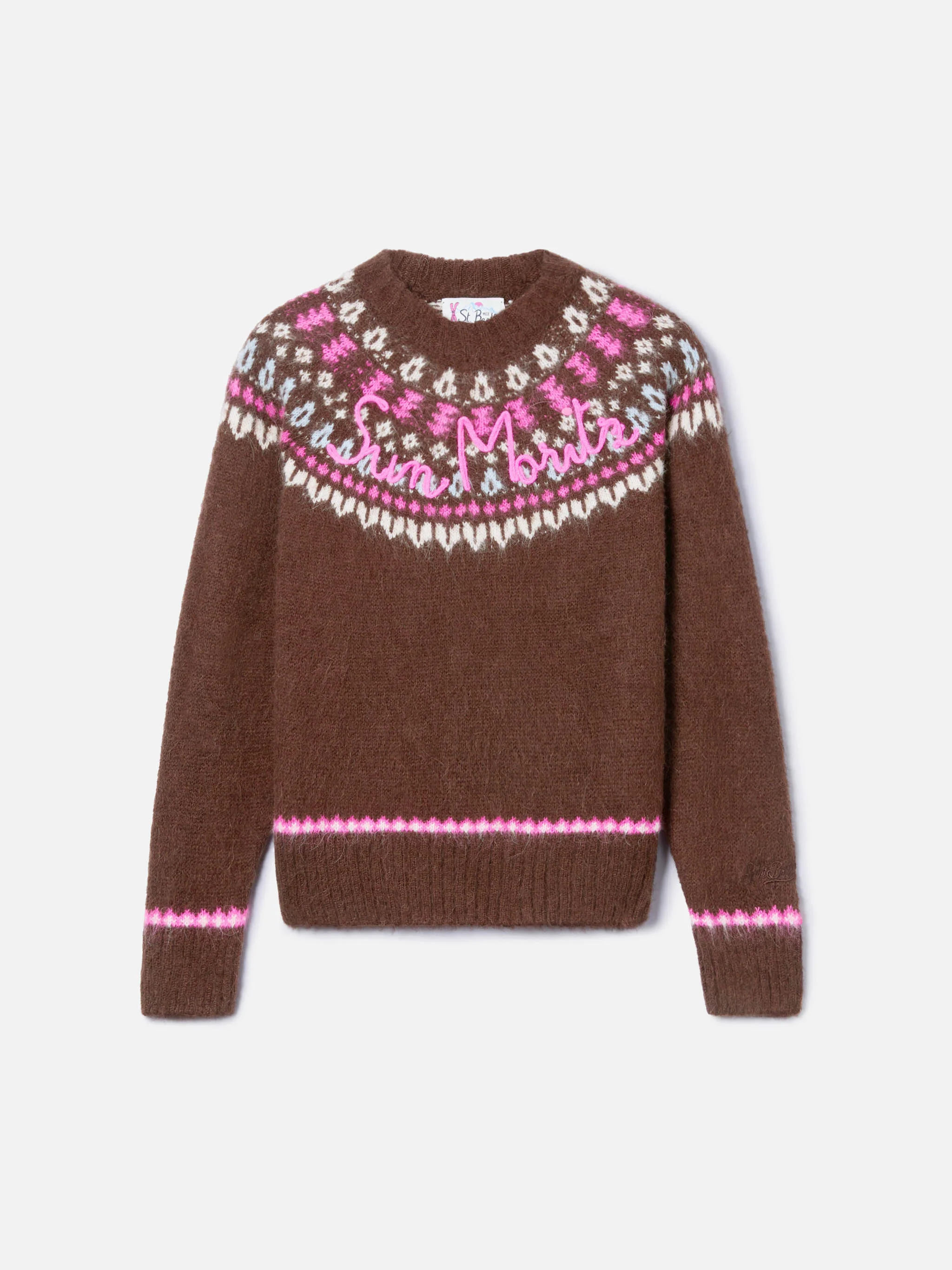 Maglione marrone Queen Nordic Soft con jacquard fair isle e ricamo Sun Moritz - Image 5