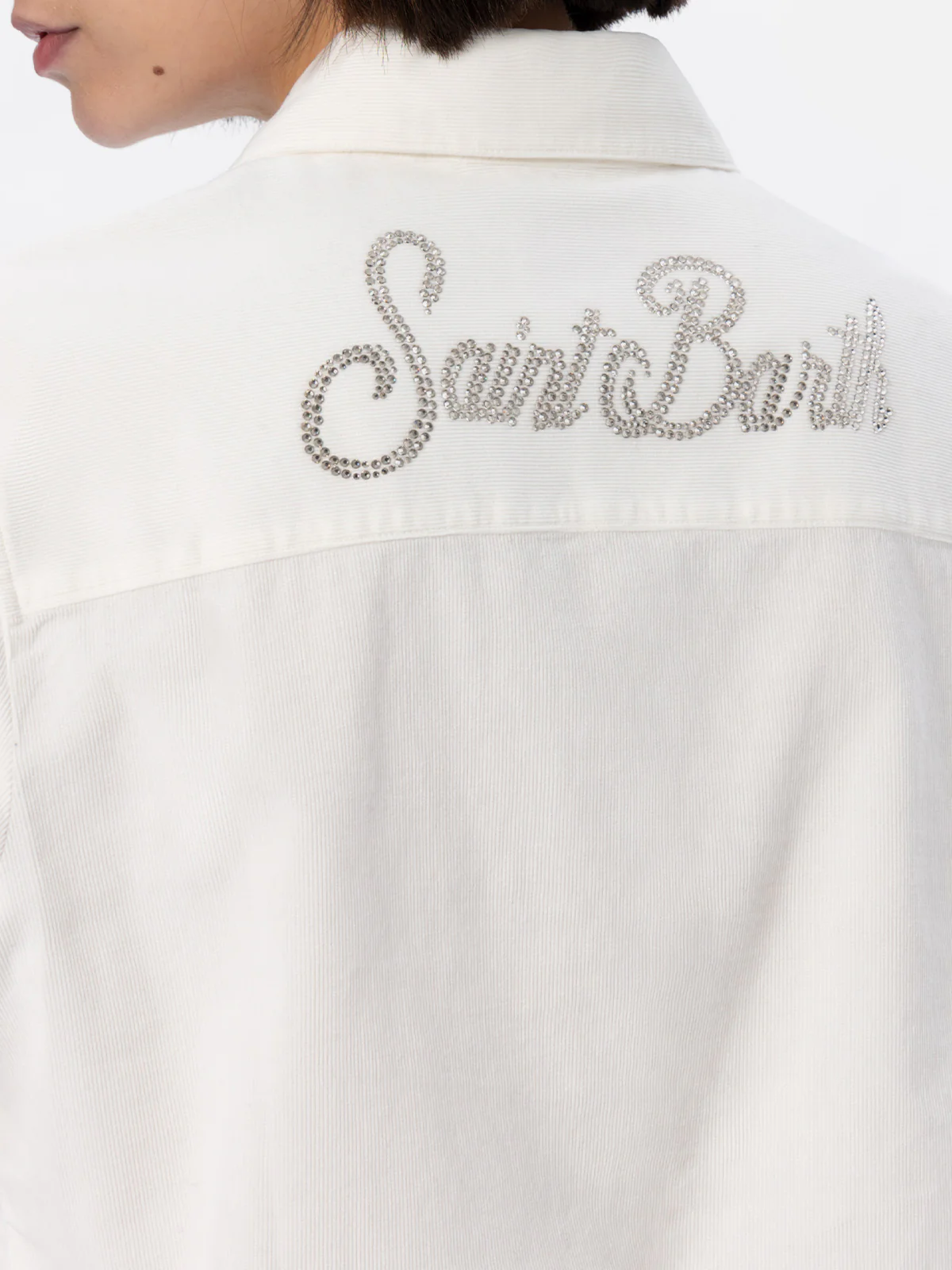 Camicia Deer in tessuto effetto velluto a coste panna con strass - Image 2
