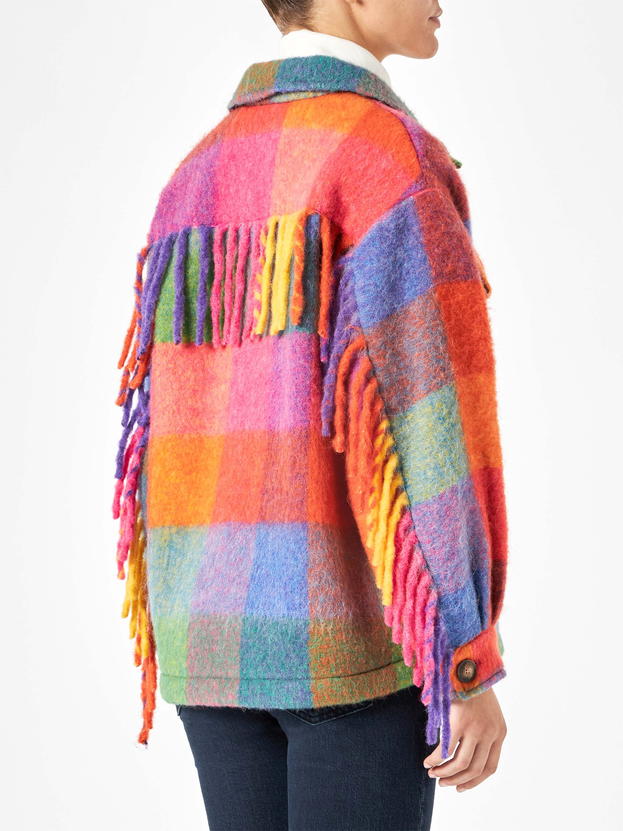 Overshirt Marceline fantasia check multicolor con frange - Image 2