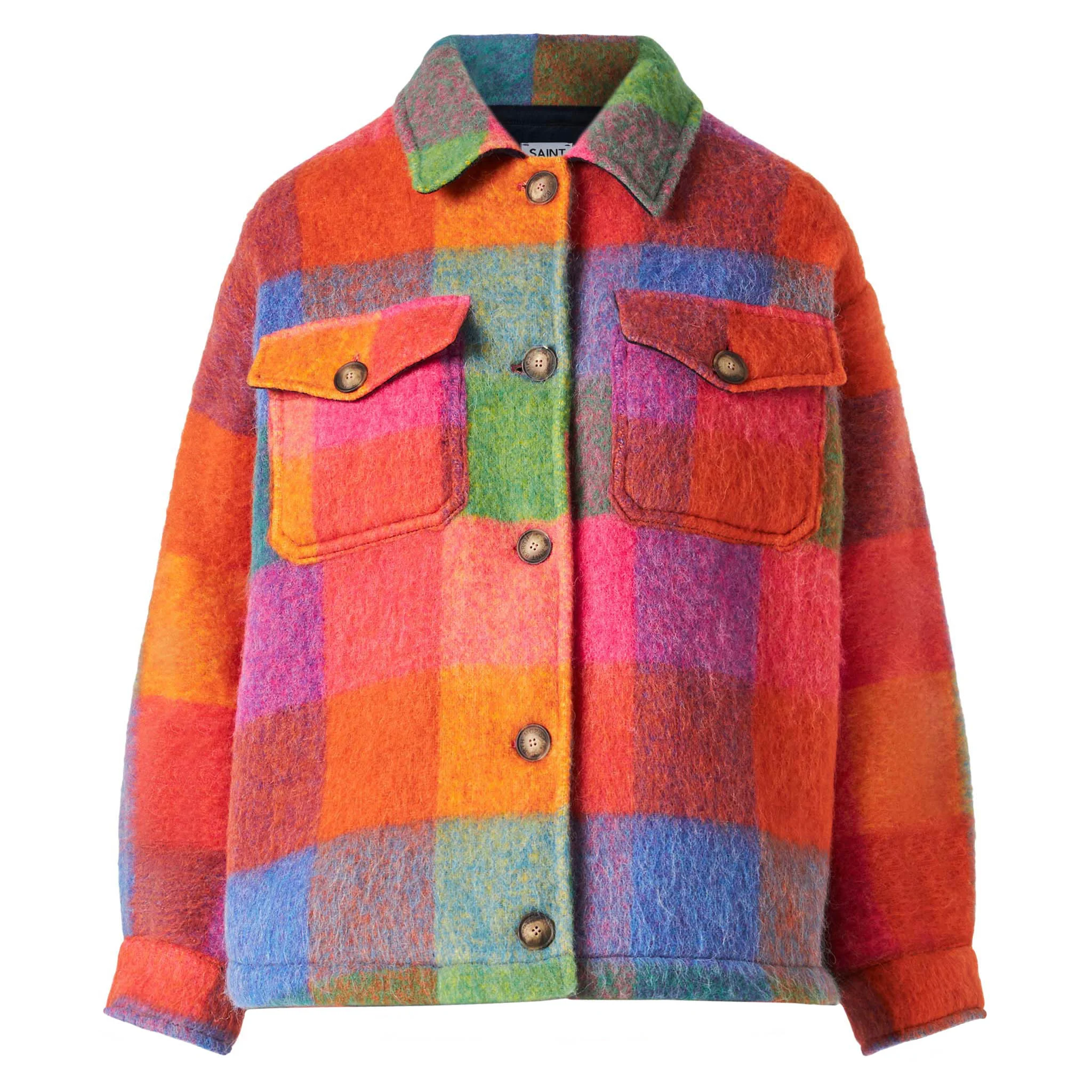 Overshirt Marceline fantasia check multicolor con frange - Image 4