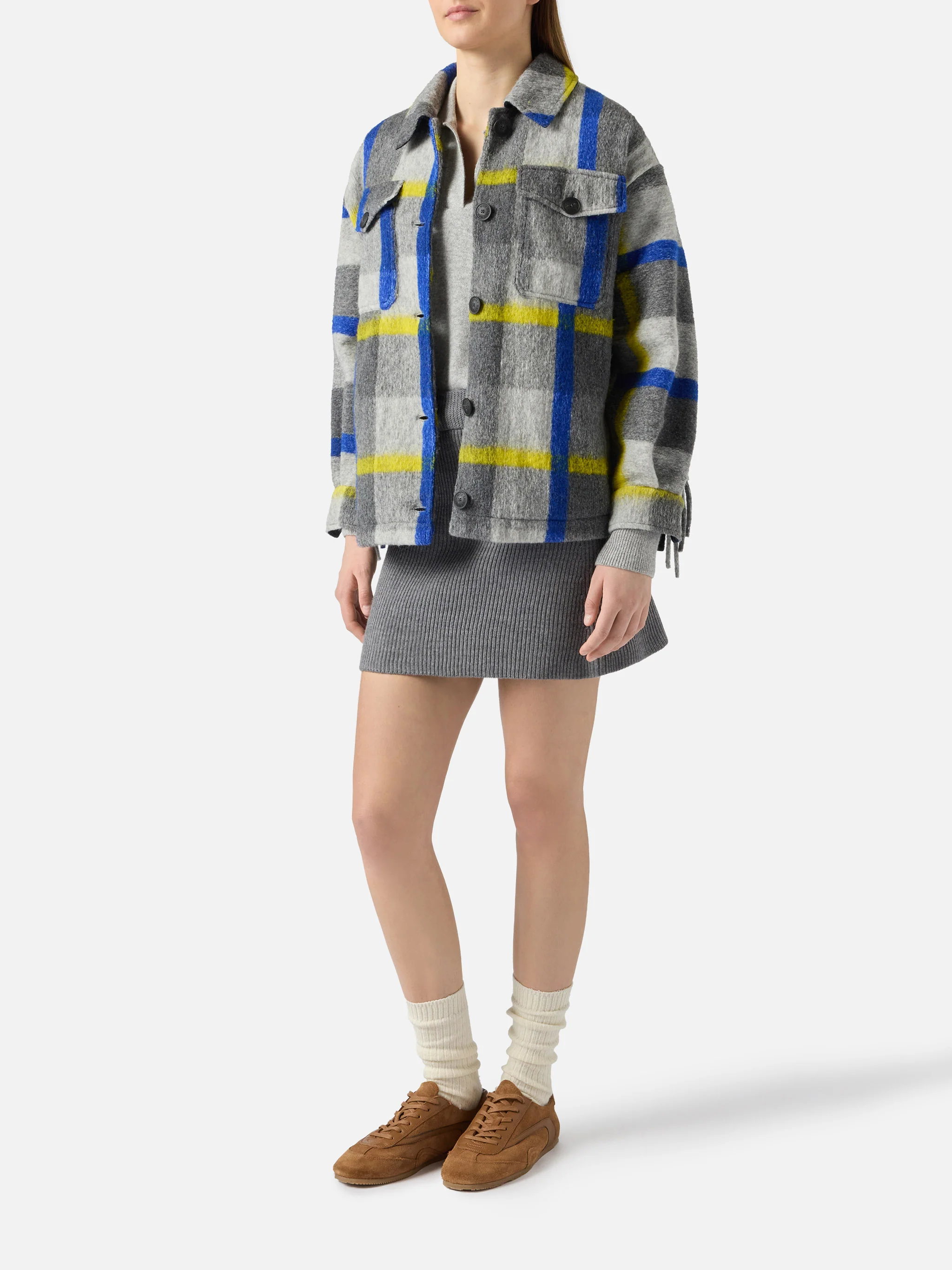 Overshirt Marceline con frange e fantasia tartan - Image 2