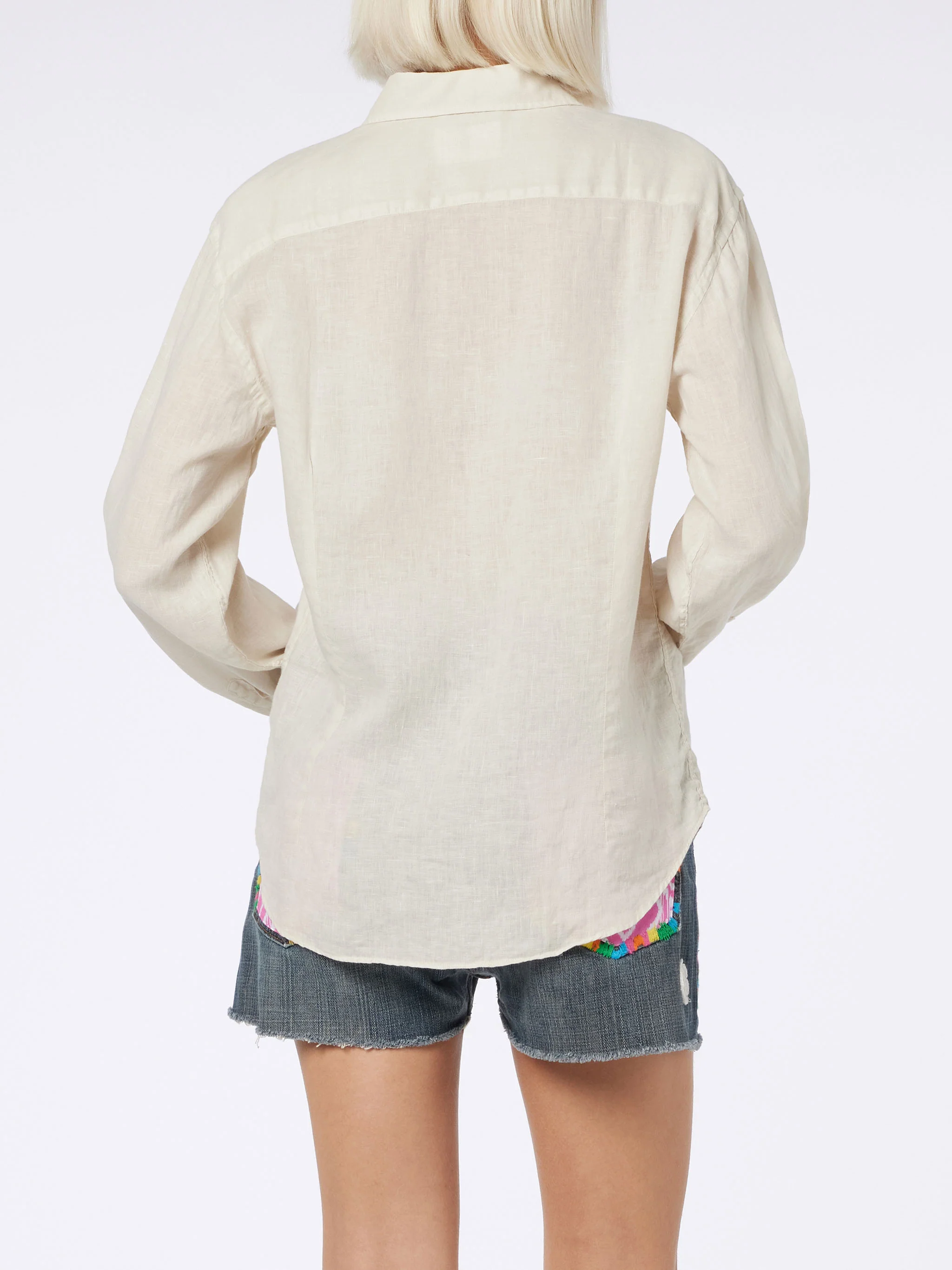 Camicia Meredith in lino panna tinta unita - Image 3