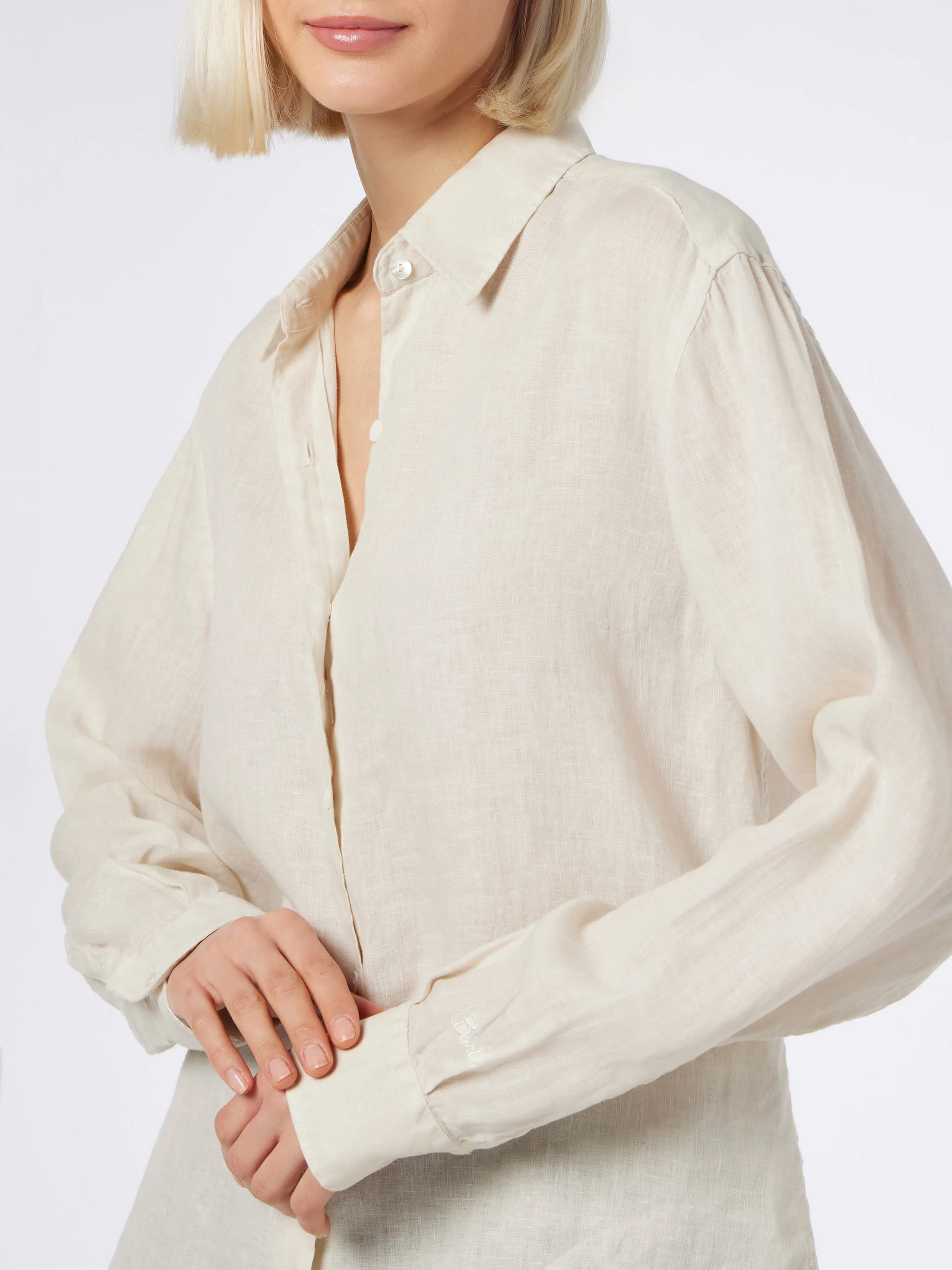 Camicia Meredith in lino panna tinta unita - Image 4