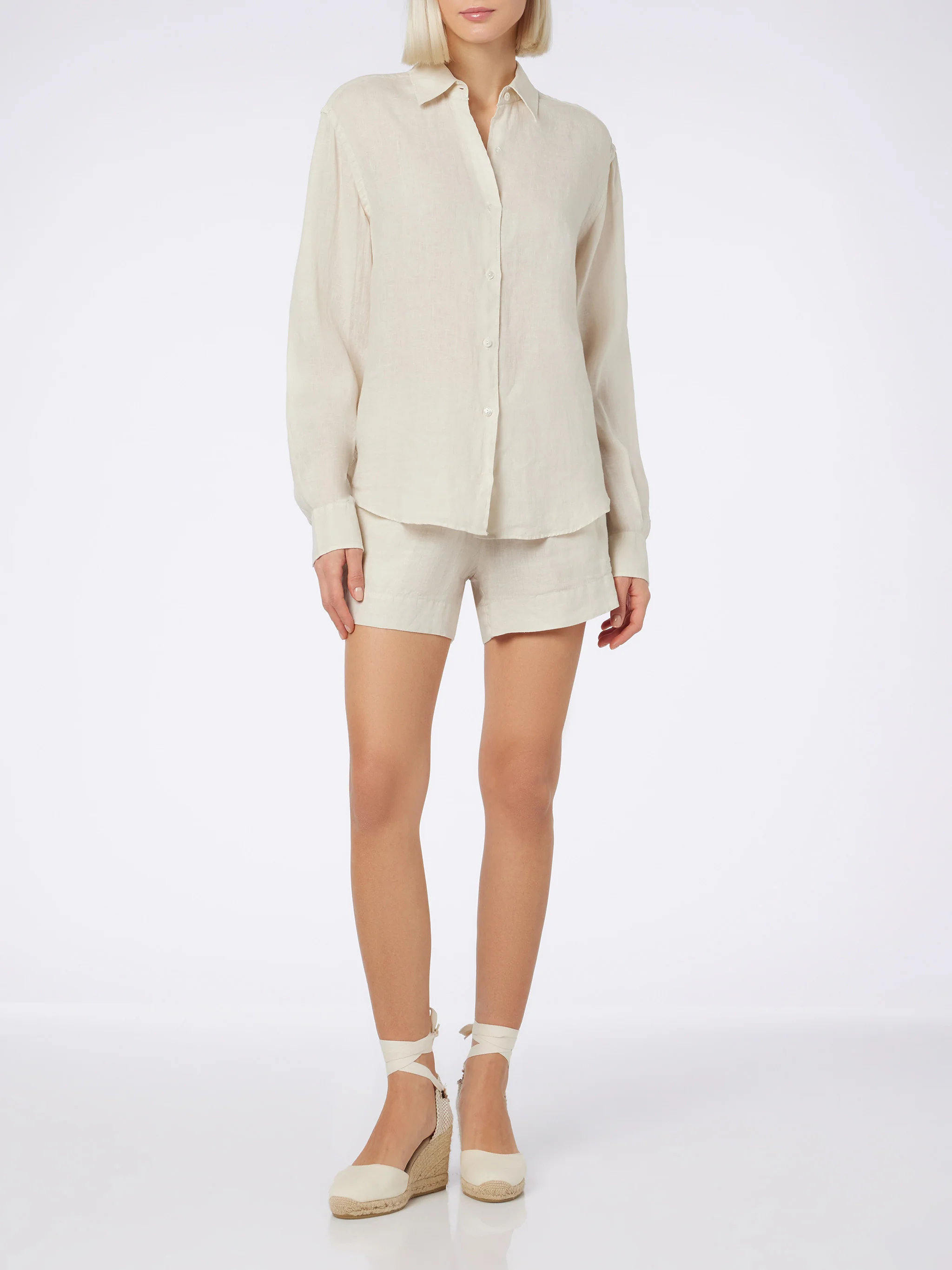 Camicia Meredith in lino panna tinta unita - Image 6