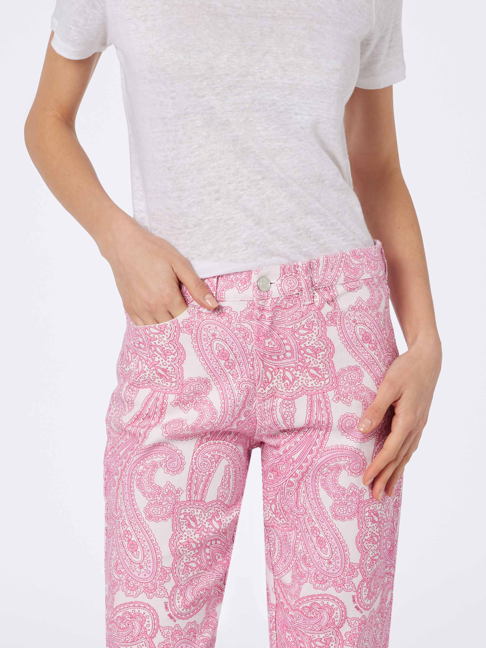 Pantaloni Belleville in denim con fantasia paisley rosa - Image 3