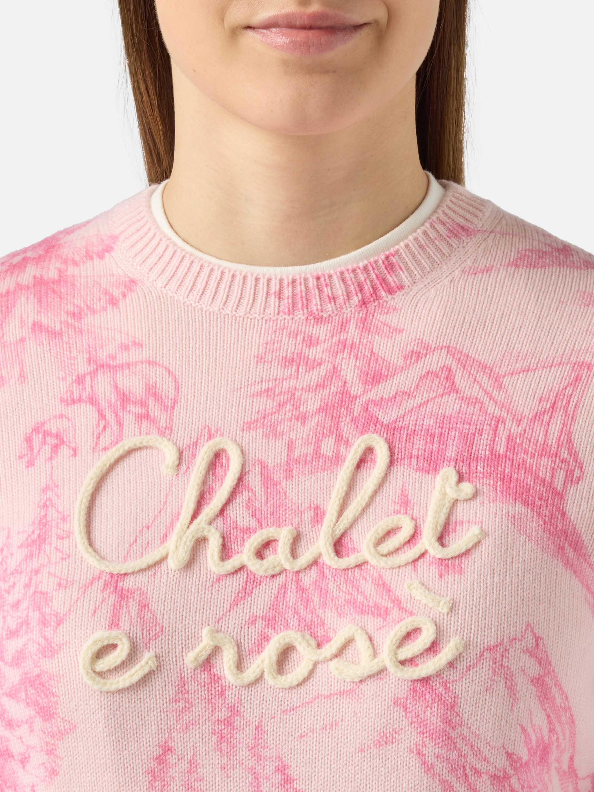 Maglione New Queen rosa con stampa e ricamo Chalet - Image 2