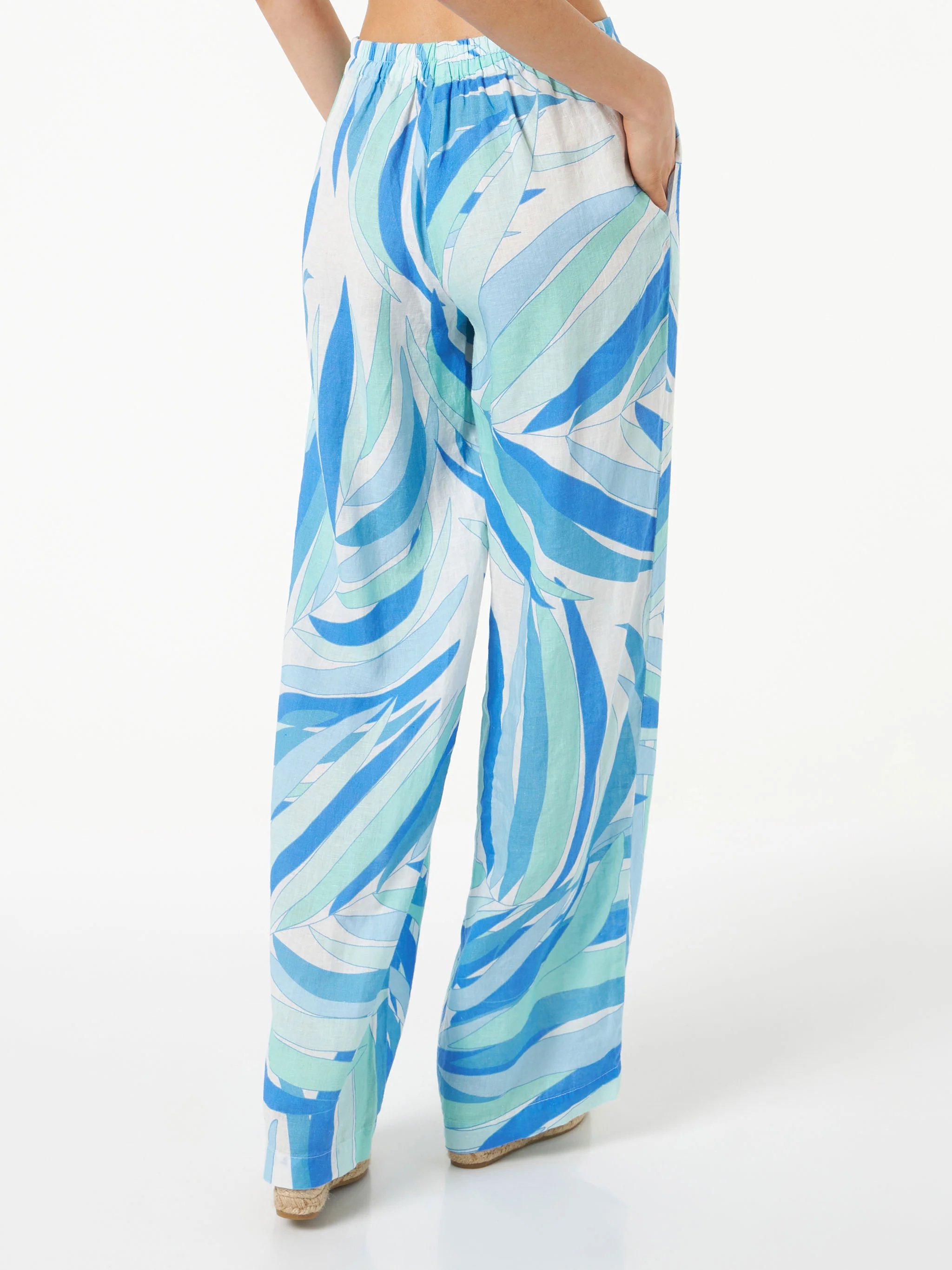 Pantaloni Taryn in lino con fantasia palme azzurri - Image 2