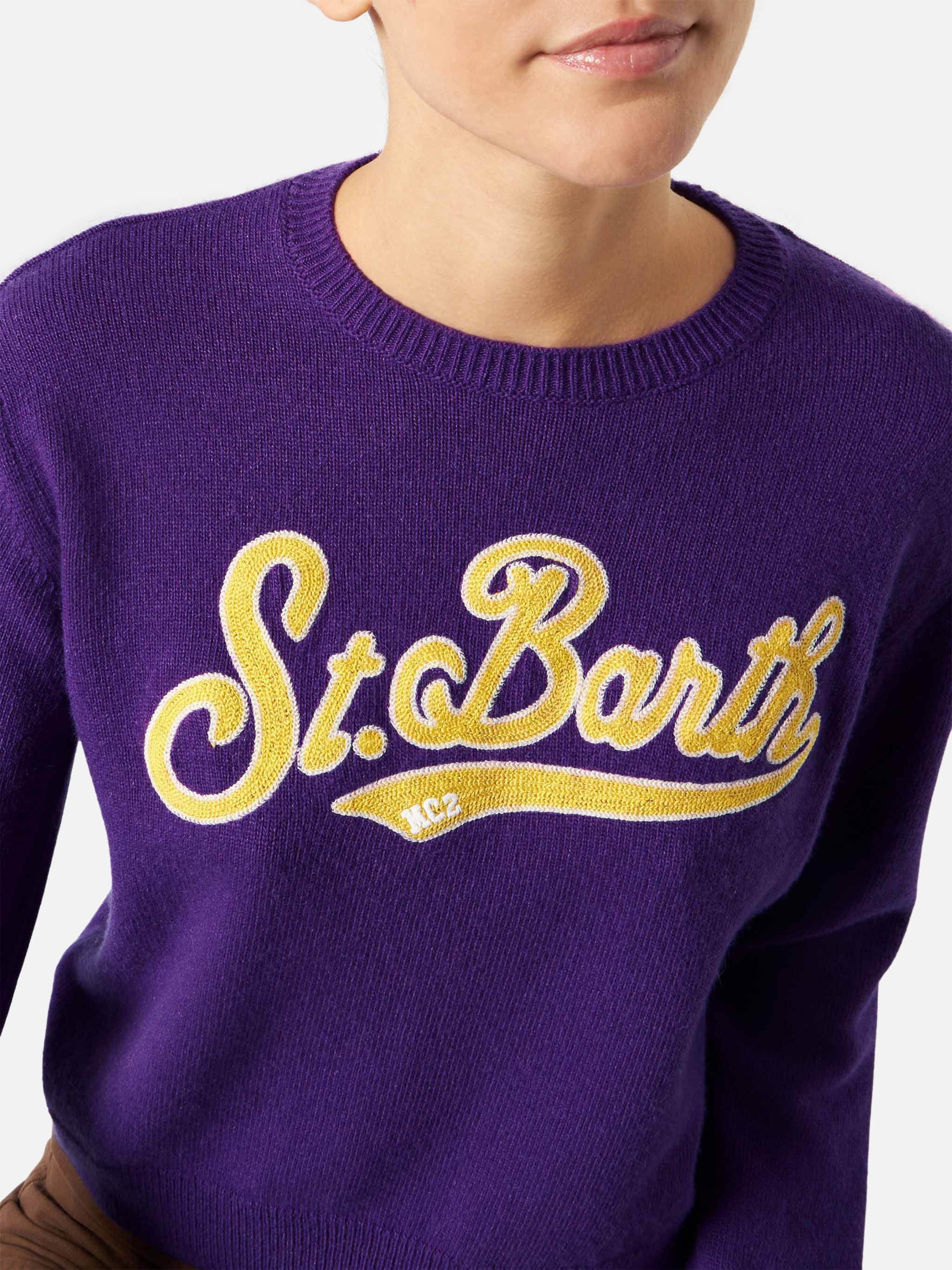 Maglione crop New Queen viola con logo - Image 2