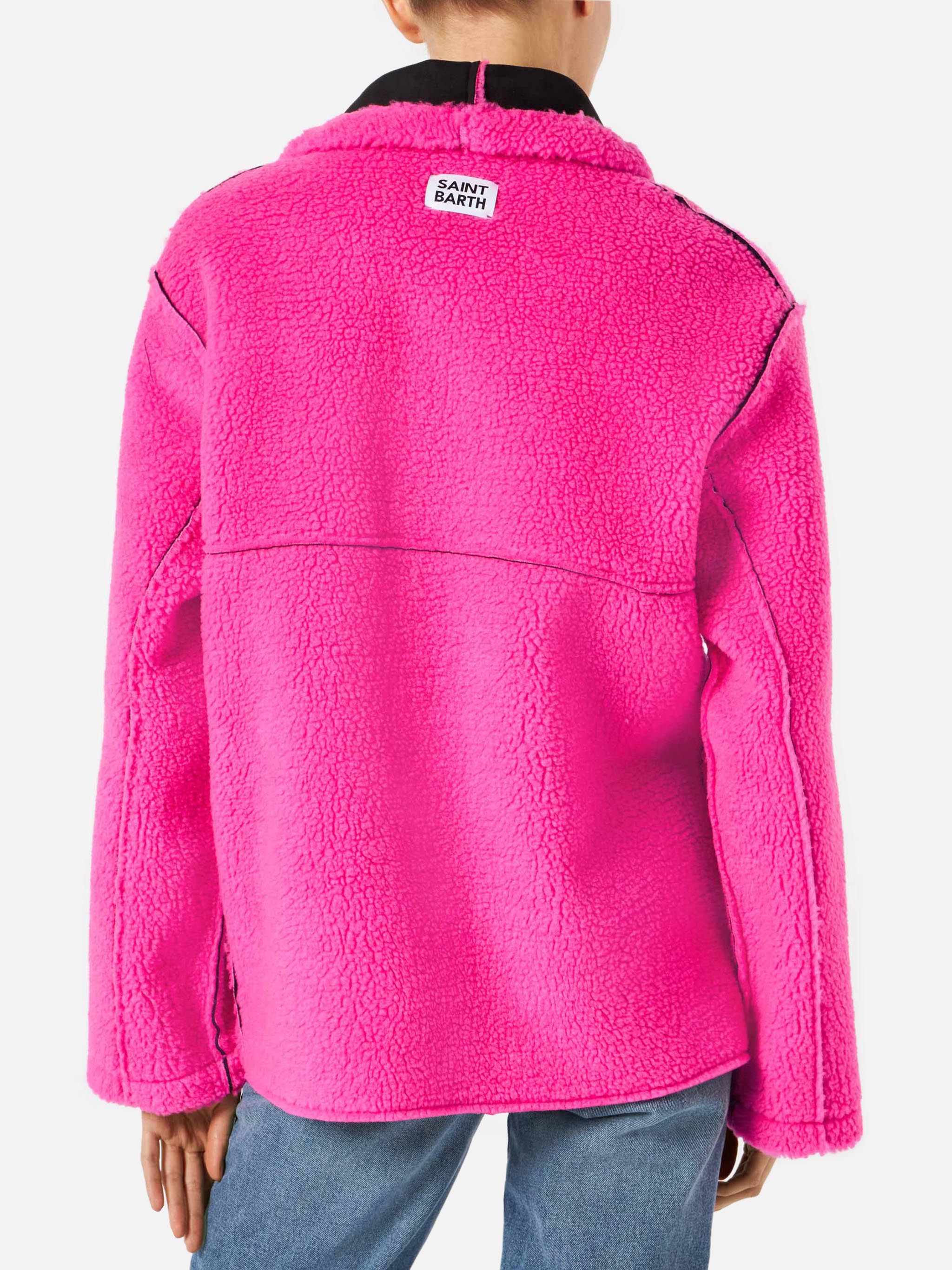 Cappotto Dorys in shearling reversibile nero e fucsia fluo - Image 4