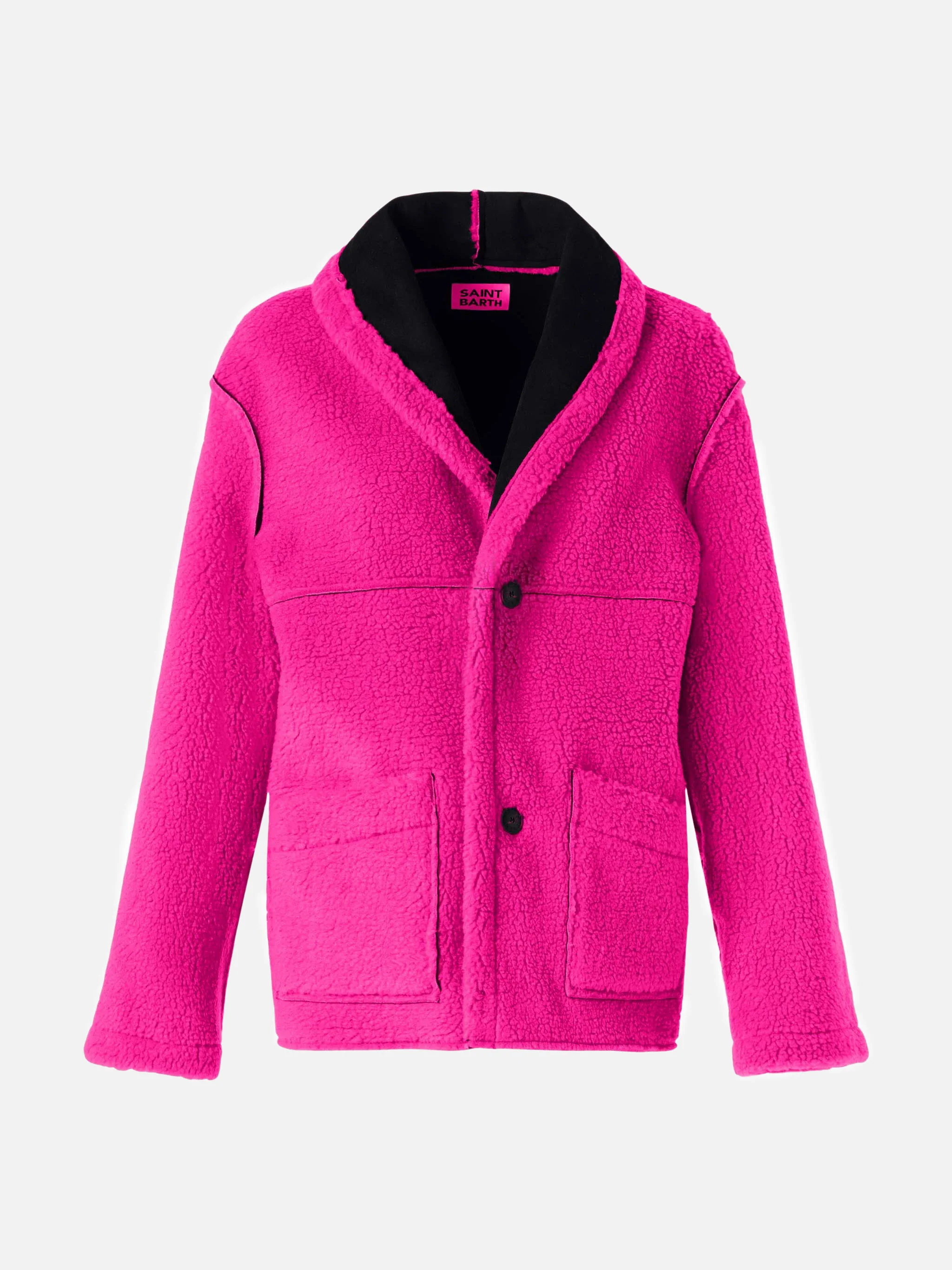 Cappotto Dorys in shearling reversibile nero e fucsia fluo - Image 6