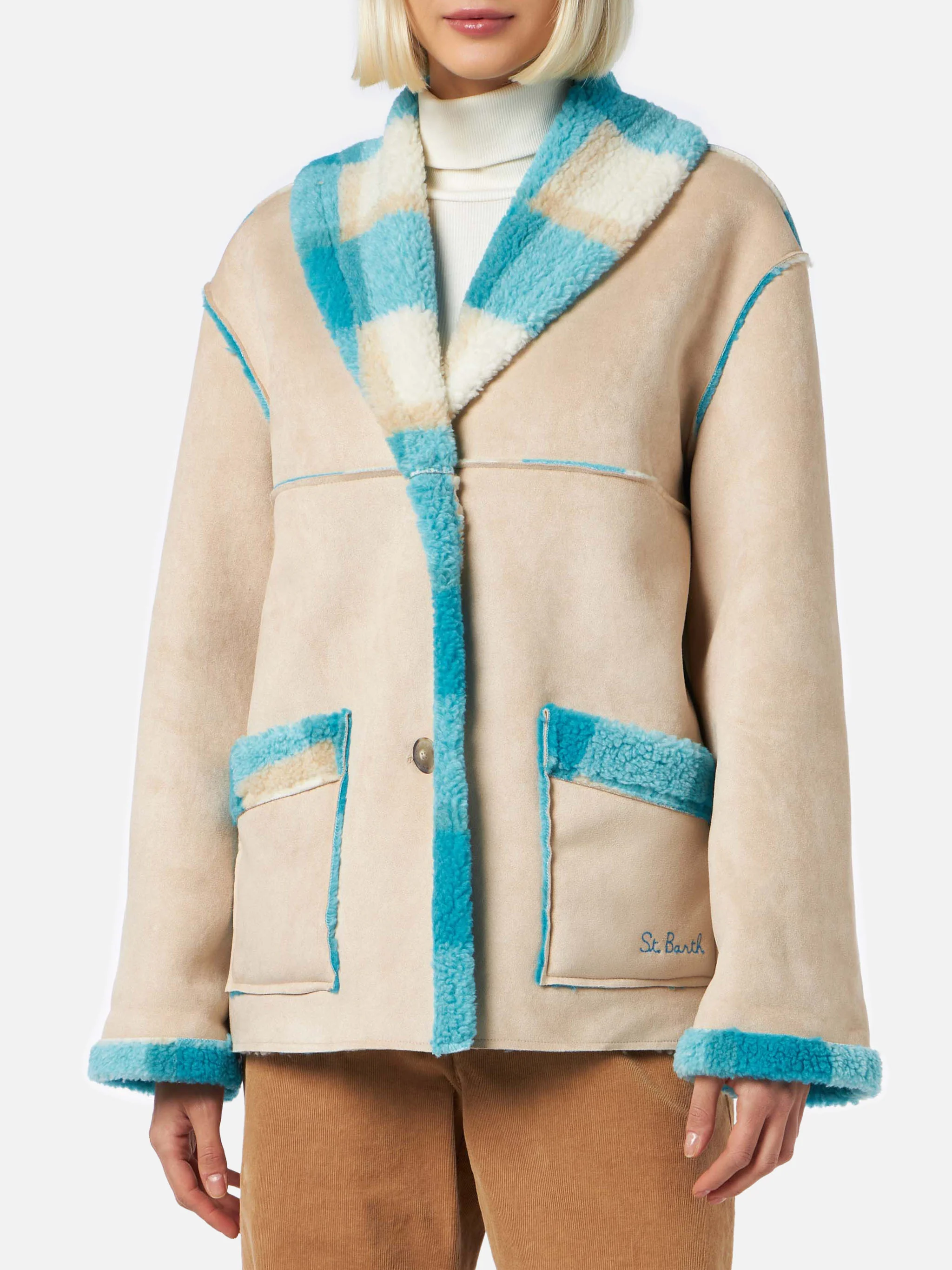 Giacca Dorys reversibile effetto shearling con stampa tartan - Image 2
