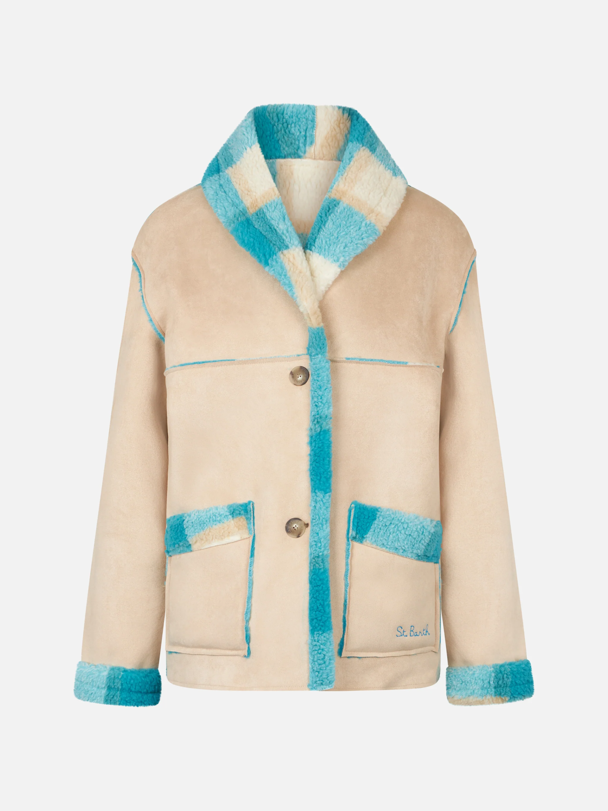 Giacca Dorys reversibile effetto shearling con stampa tartan - Image 7