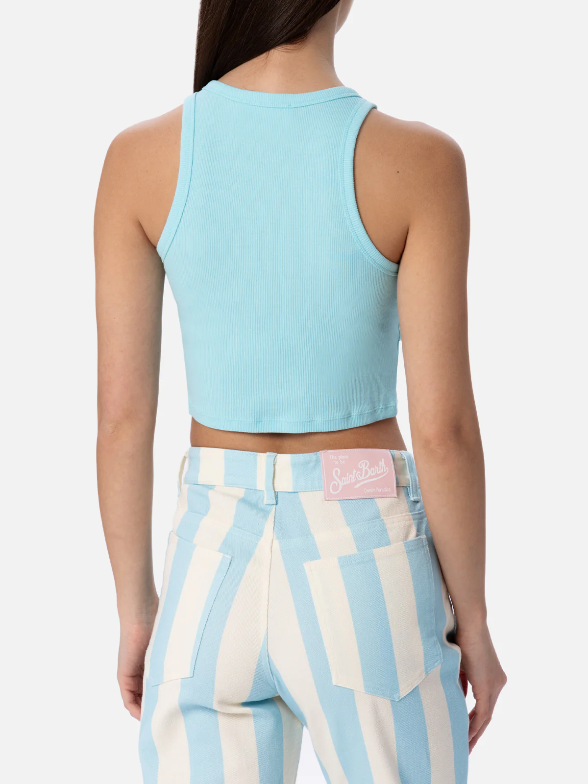 Top Blue crop in cotone a costine con ricamo Saint Barth Beach Club - Image 3