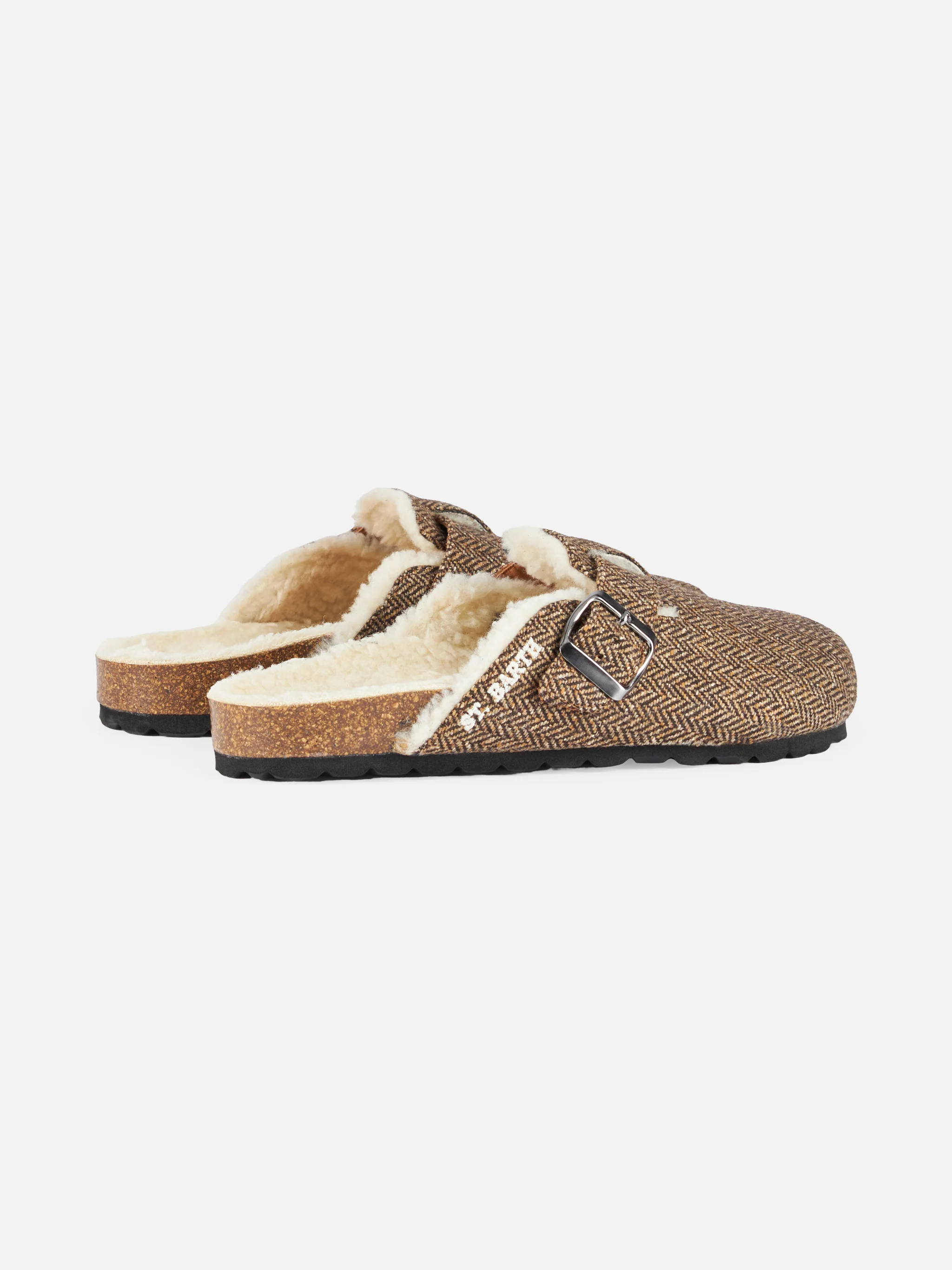 Zoccoli sandal in tessuto effetto lana con motivo herringbone - Image 2
