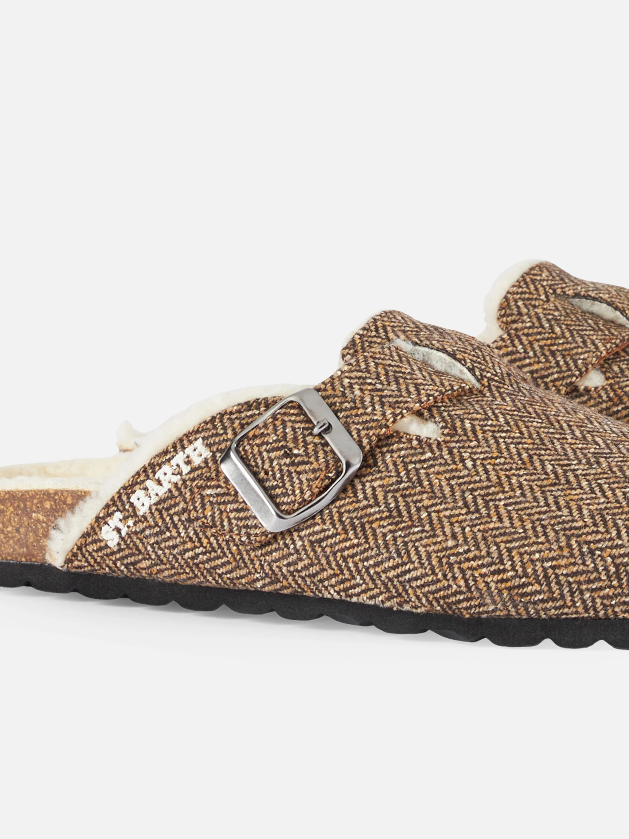 Zoccoli sandal in tessuto effetto lana con motivo herringbone - Image 3