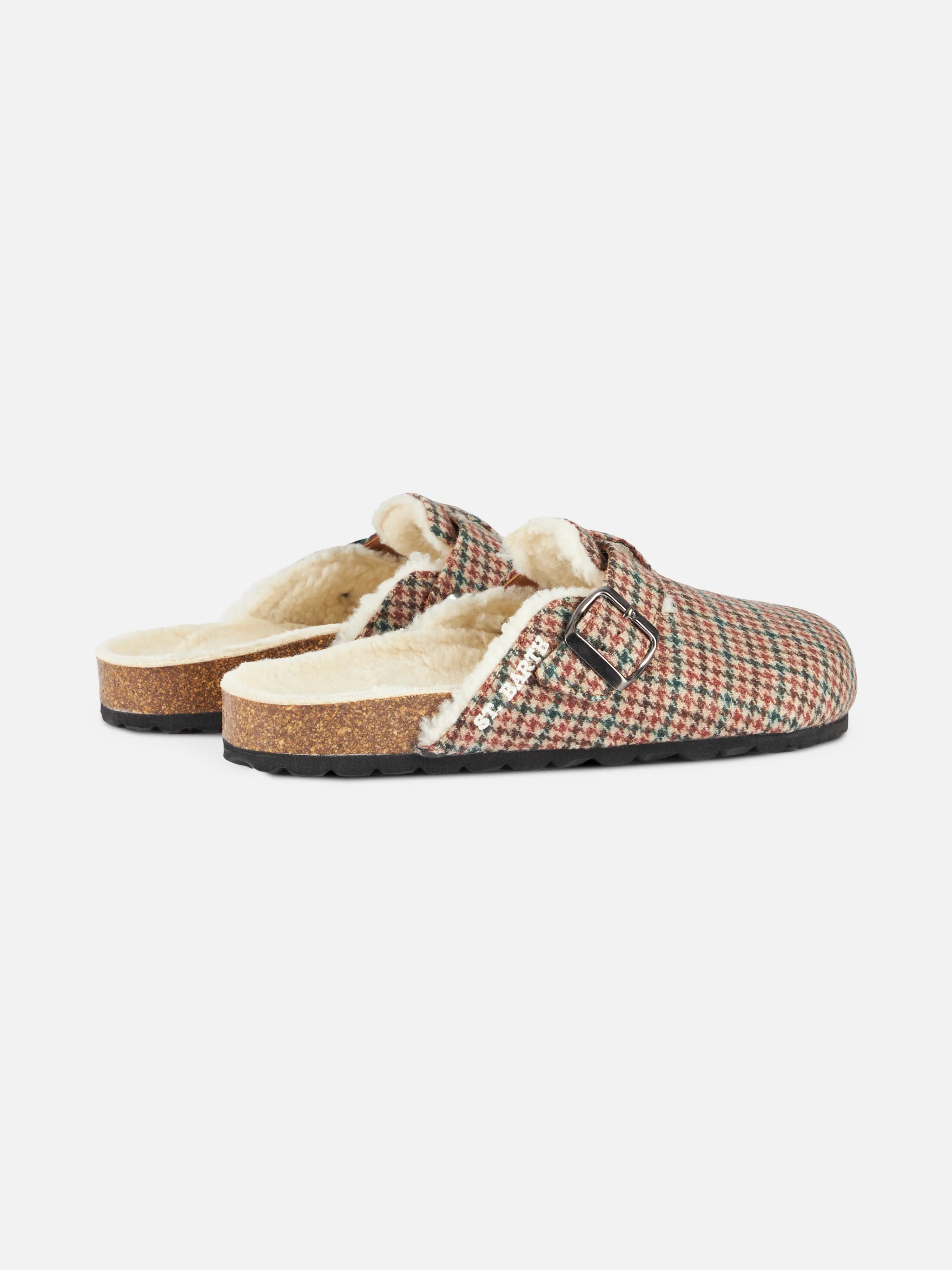 Sandali sabot Sandal Clog con pelo e stampa pied de poule - Image 2