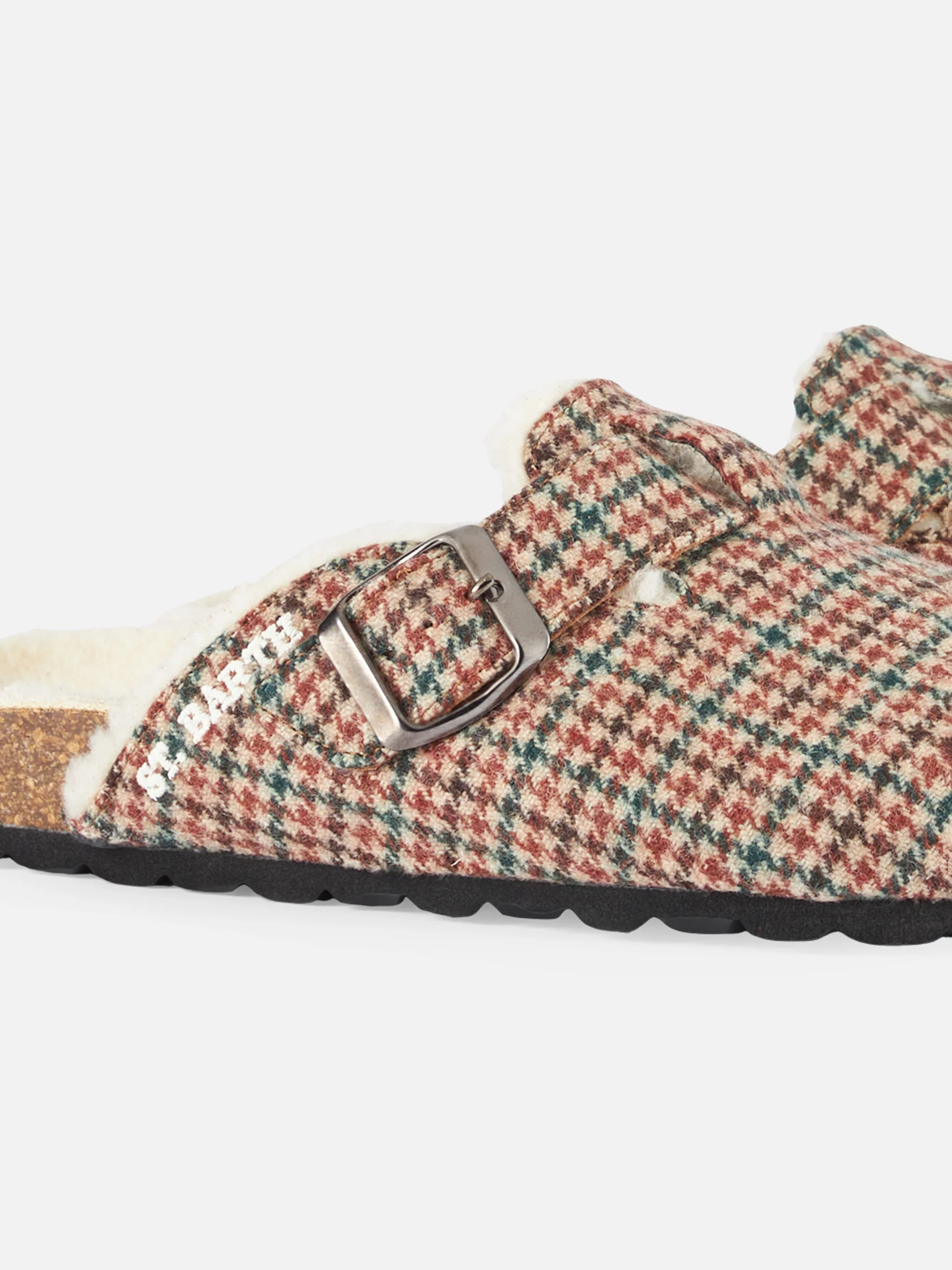 Sandali sabot Sandal Clog con pelo e stampa pied de poule - Image 3