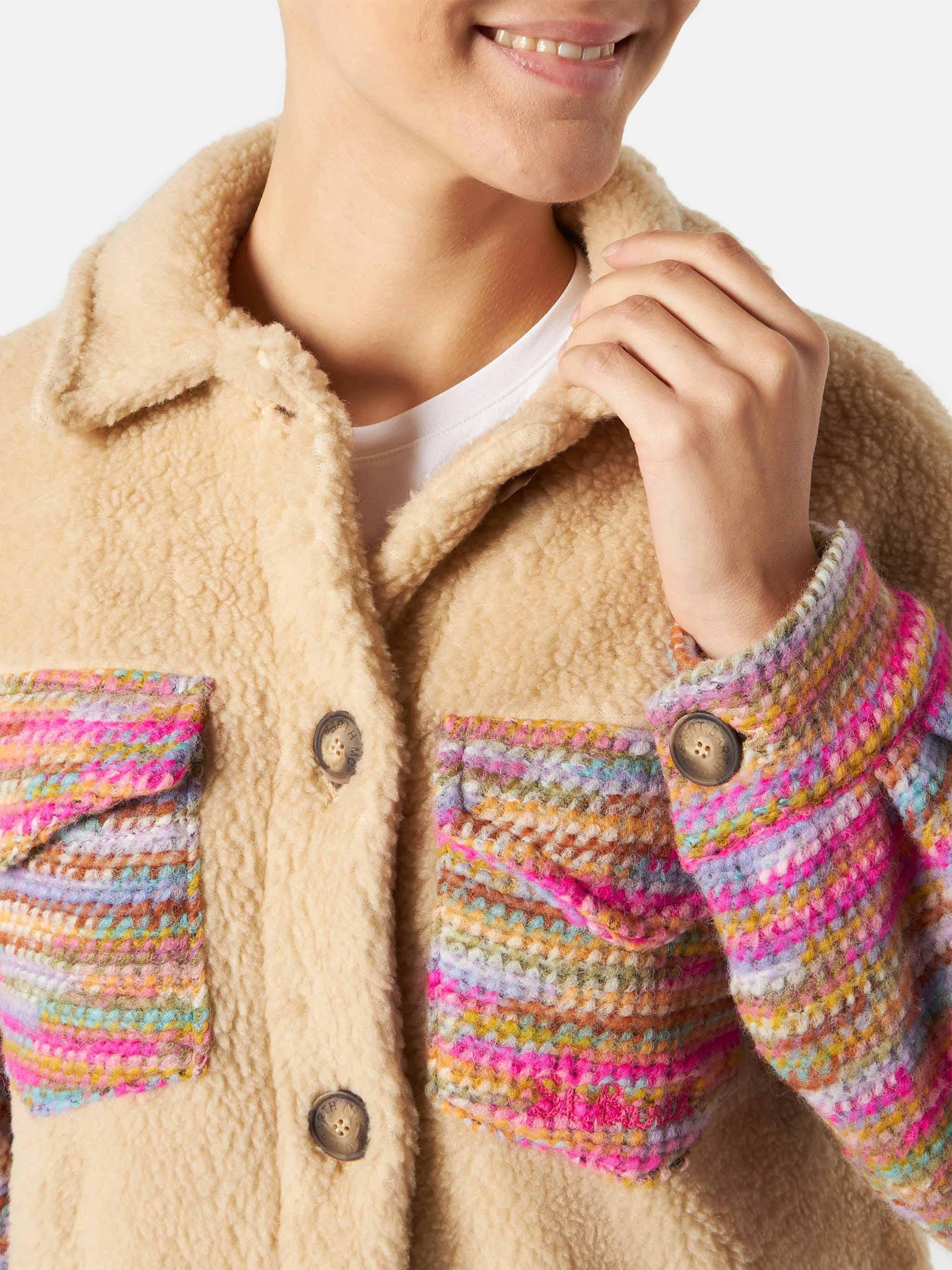 Giacca Elys effetto sherpa con dettagli crochet beige - Image 2