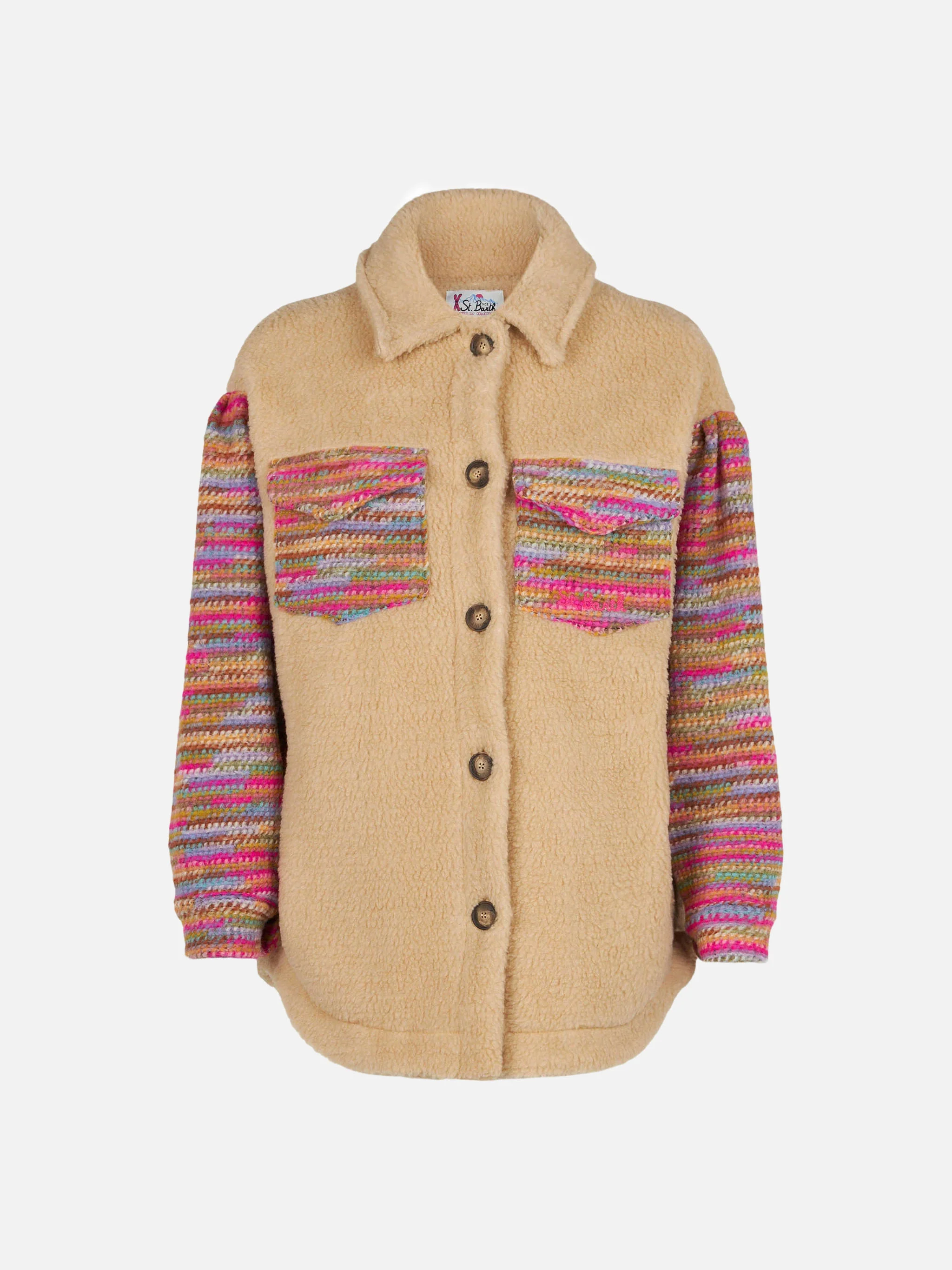 Giacca Elys effetto sherpa con dettagli crochet beige - Image 4