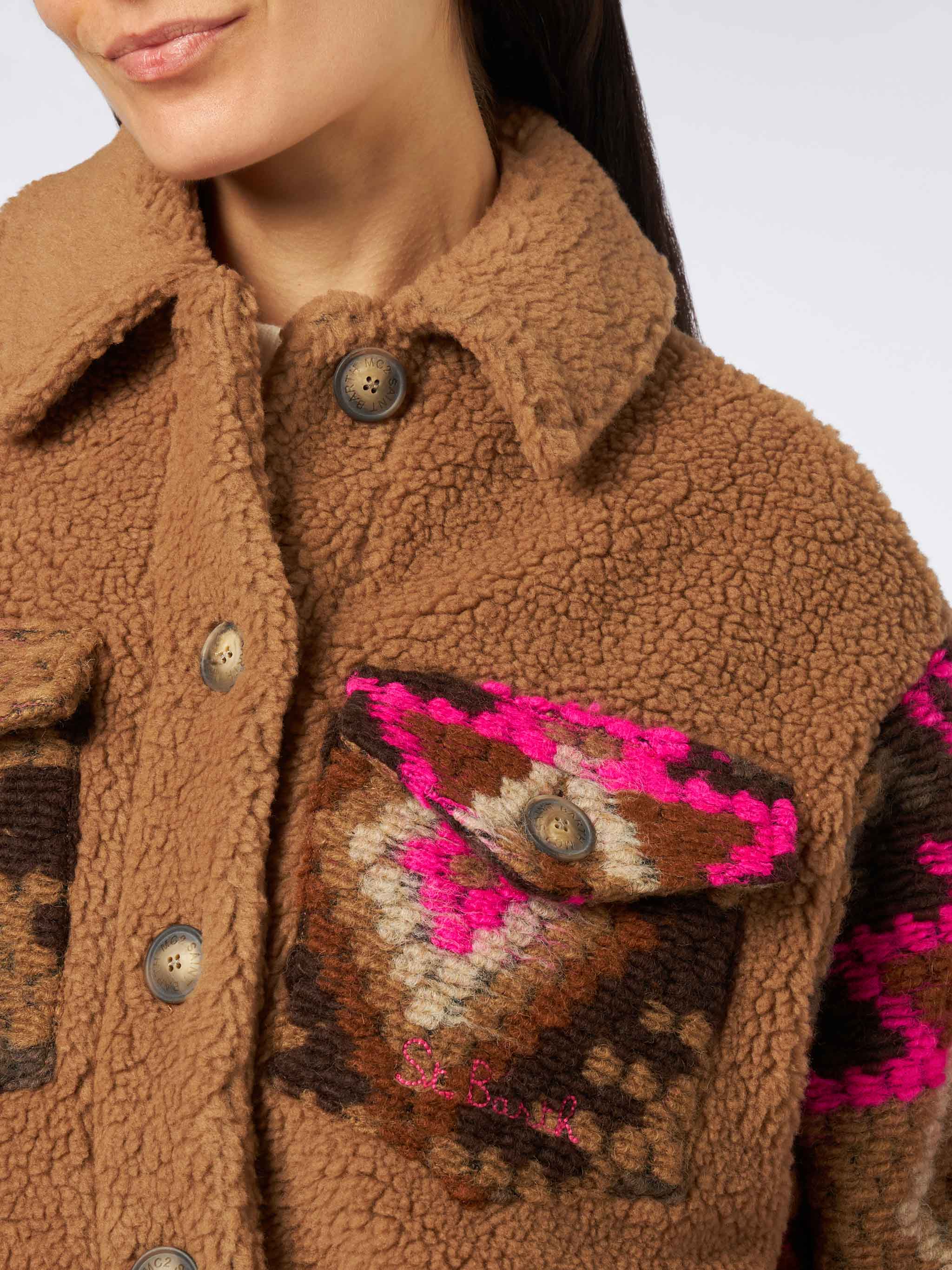 Giacca Elys overshirt in sherpa con stampa etnica - Image 2