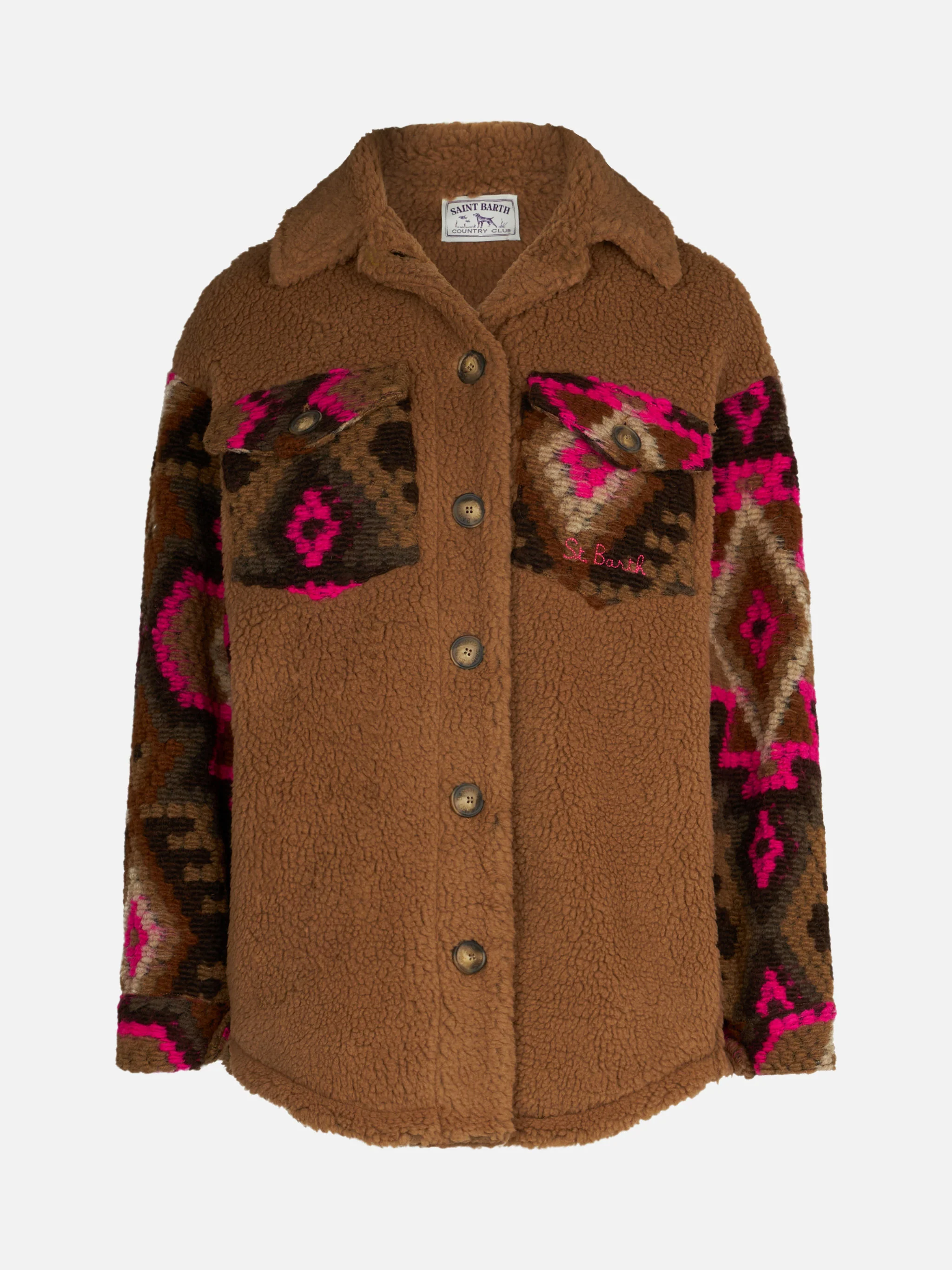 Giacca Elys overshirt in sherpa con stampa etnica - Image 4