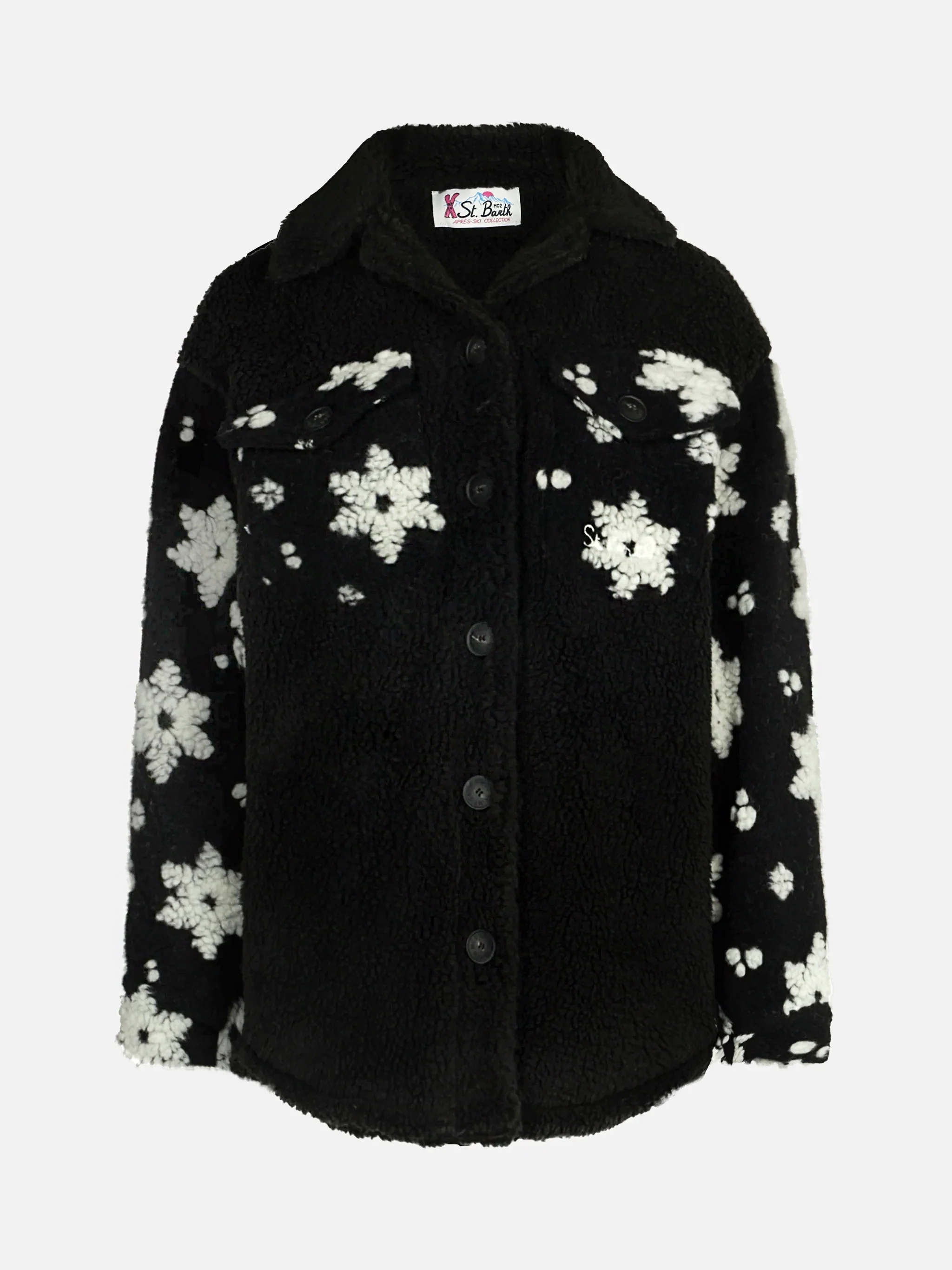 Giacca Elys in sherpa nera con fantasia fiocchi di neve - Image 4