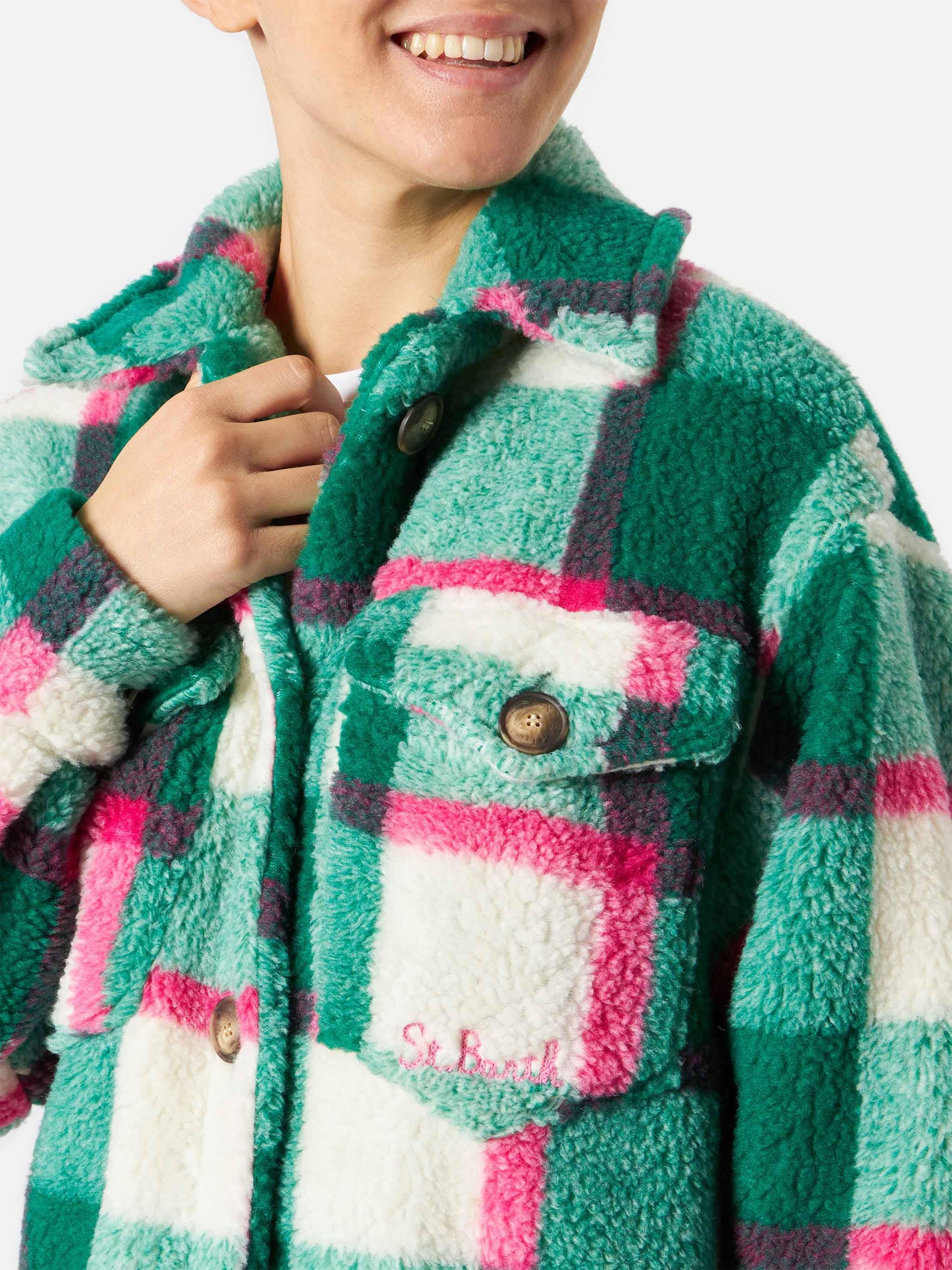 Giacca overshirt Elys in sherpa con fantasia tartan - Image 2