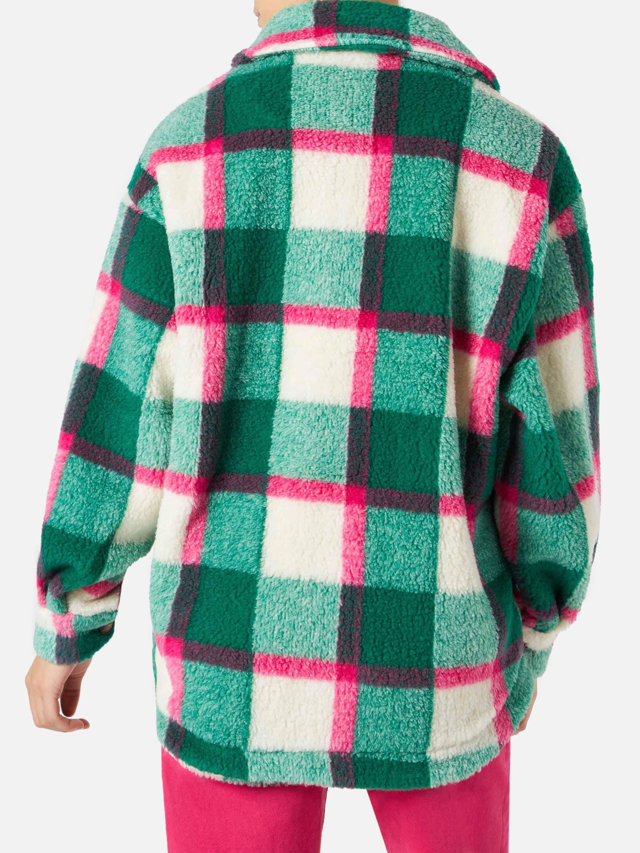 Giacca overshirt Elys in sherpa con fantasia tartan - Image 3