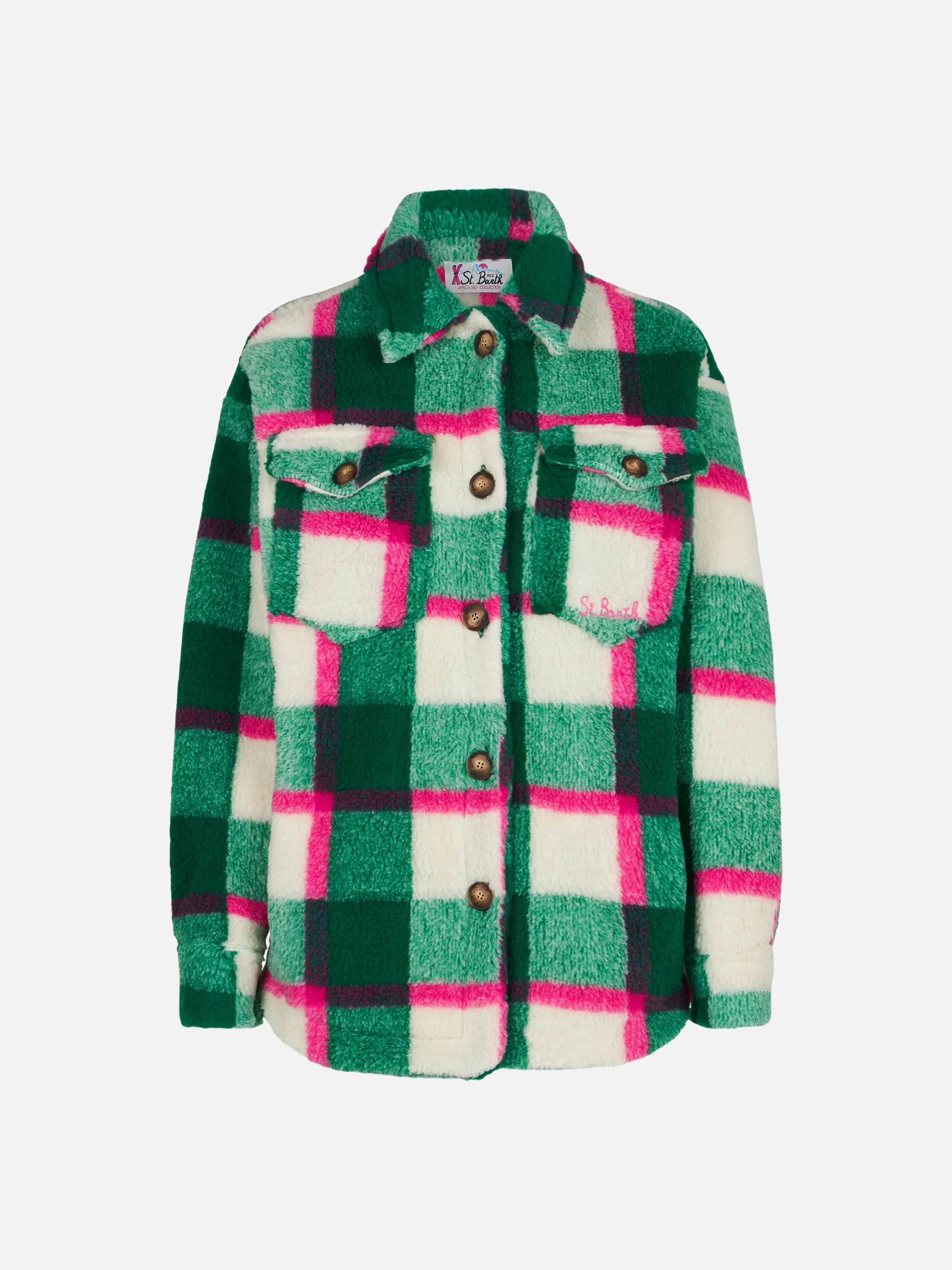 Giacca overshirt Elys in sherpa con fantasia tartan - Image 4