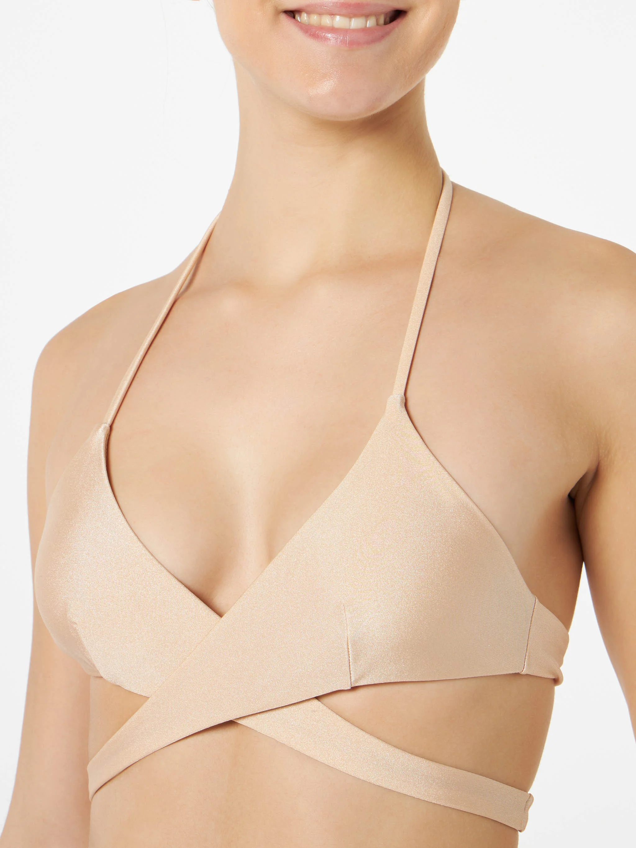 Top bikini Layne triangolo incrociato beige glossy finish - Image 2