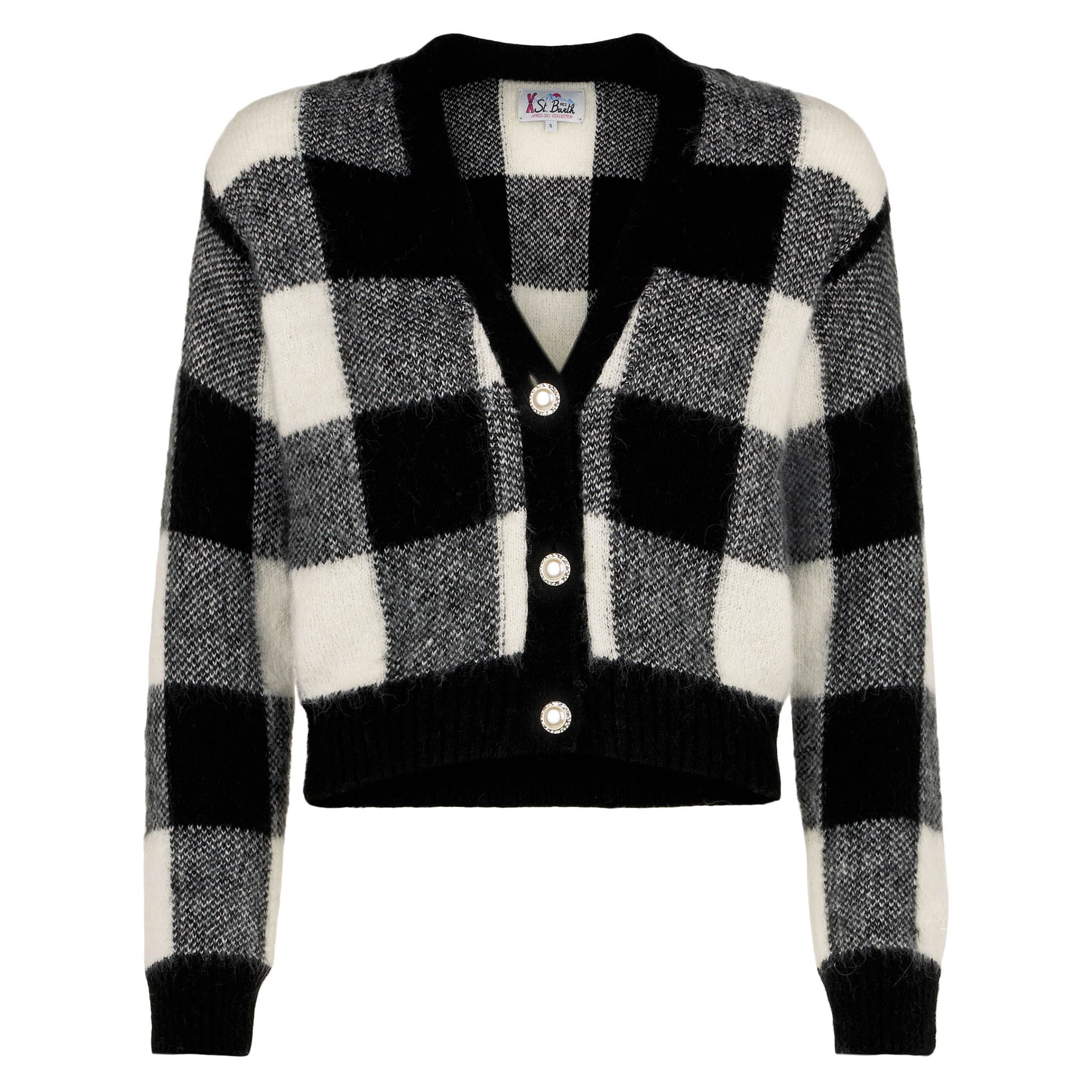 Cardigan corto Megeve fantasia vichy con bottoni gioiello - Image 4
