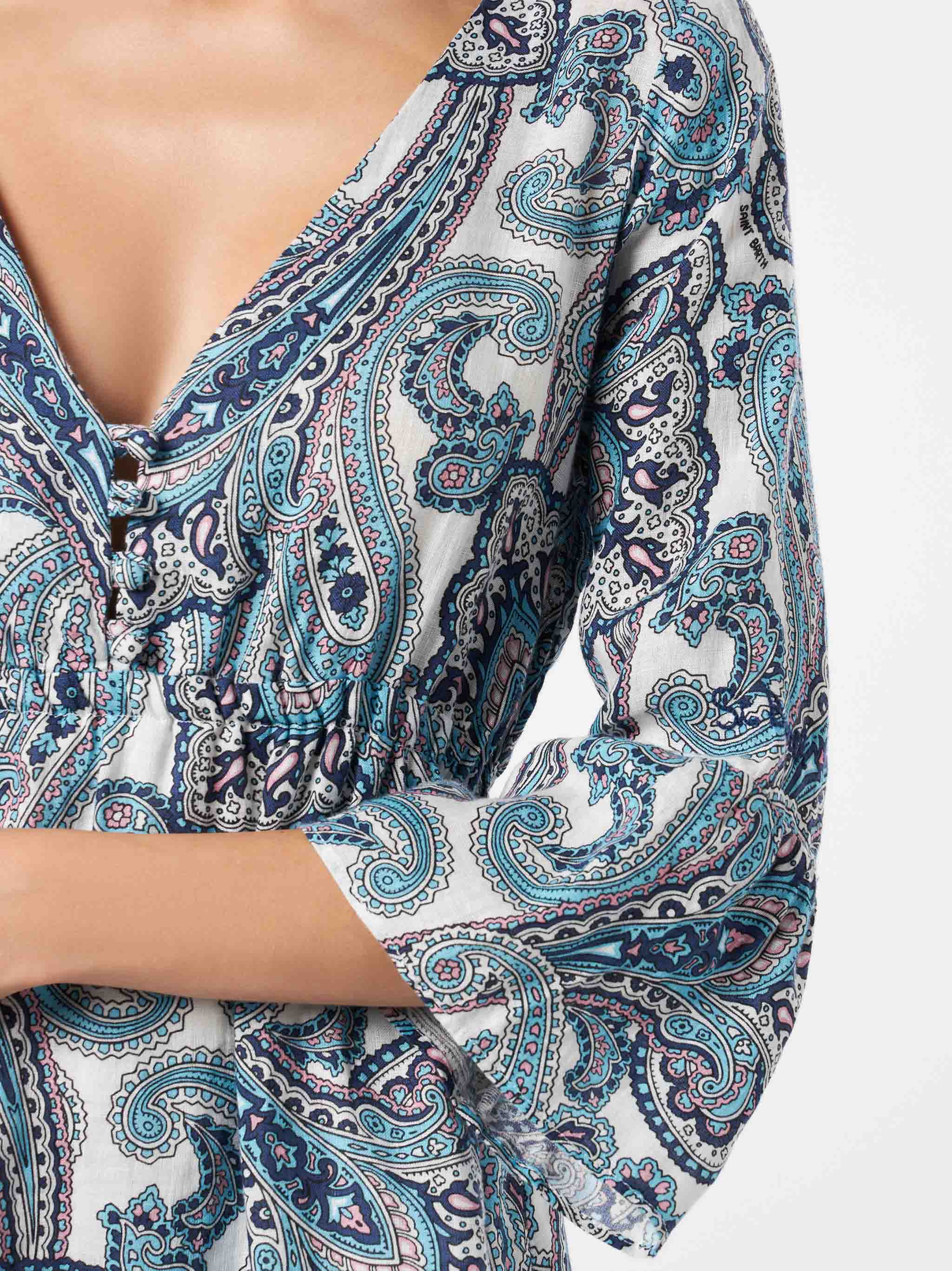 Abito corto Hemil Linen in lino con fantasia paisley - Image 3